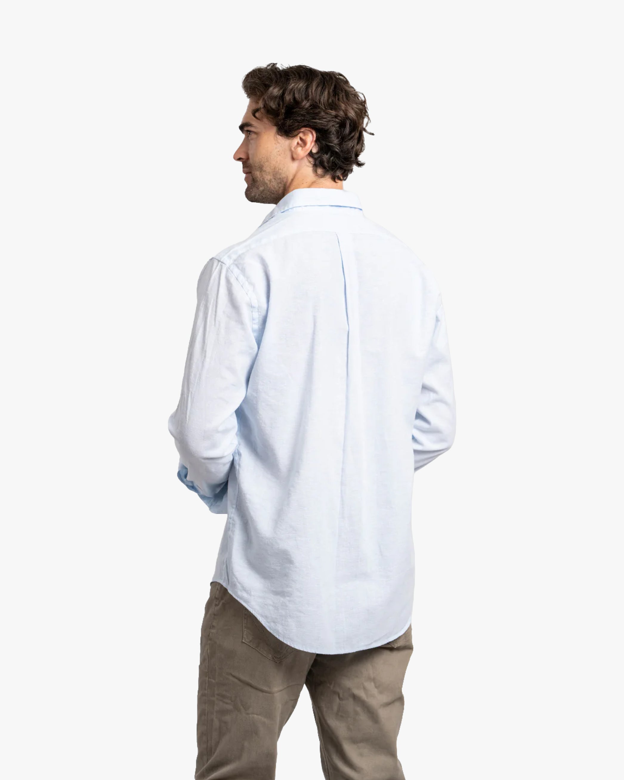 Camisa Lino Larga Celeste