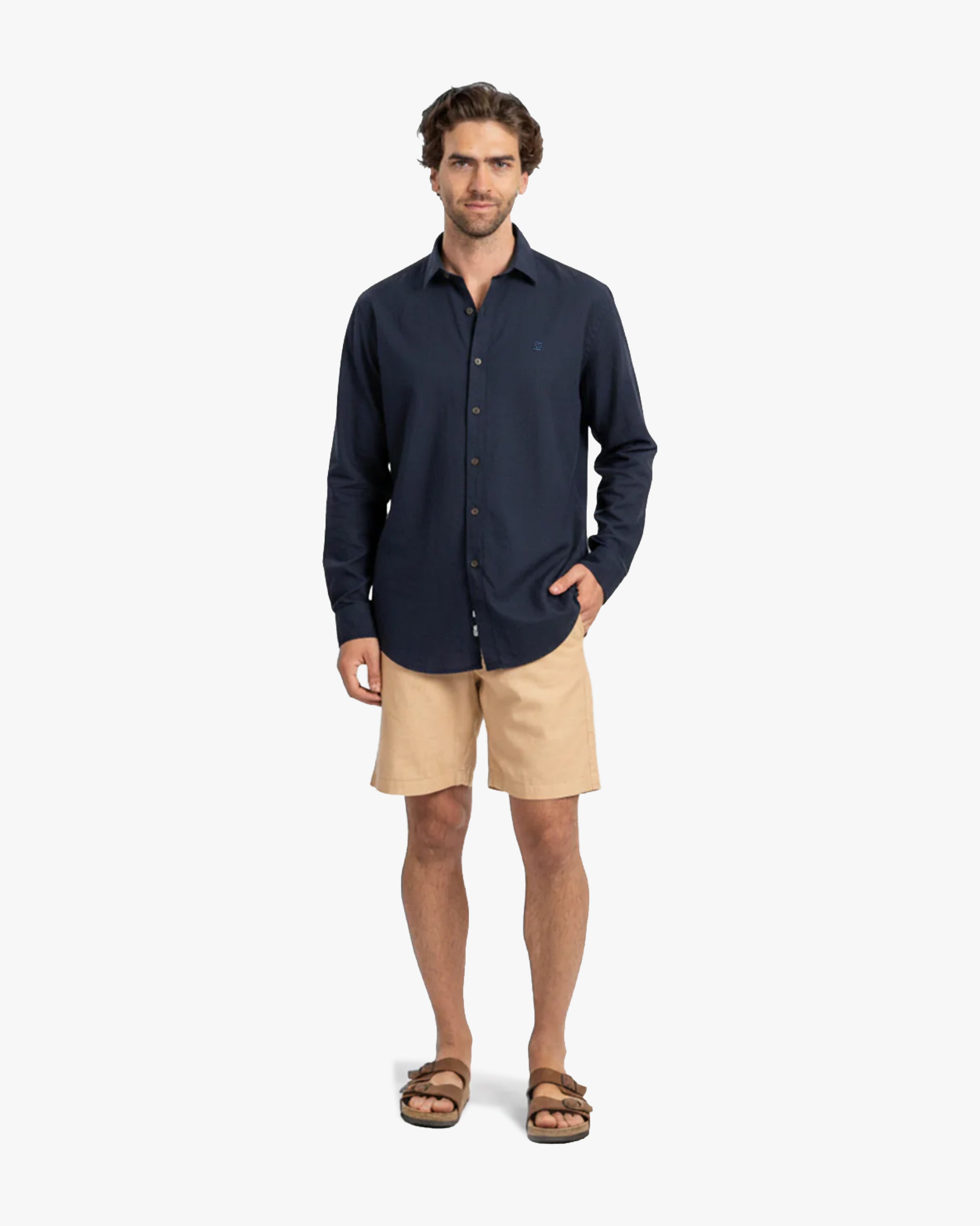 Camisa Lino Larga Navy