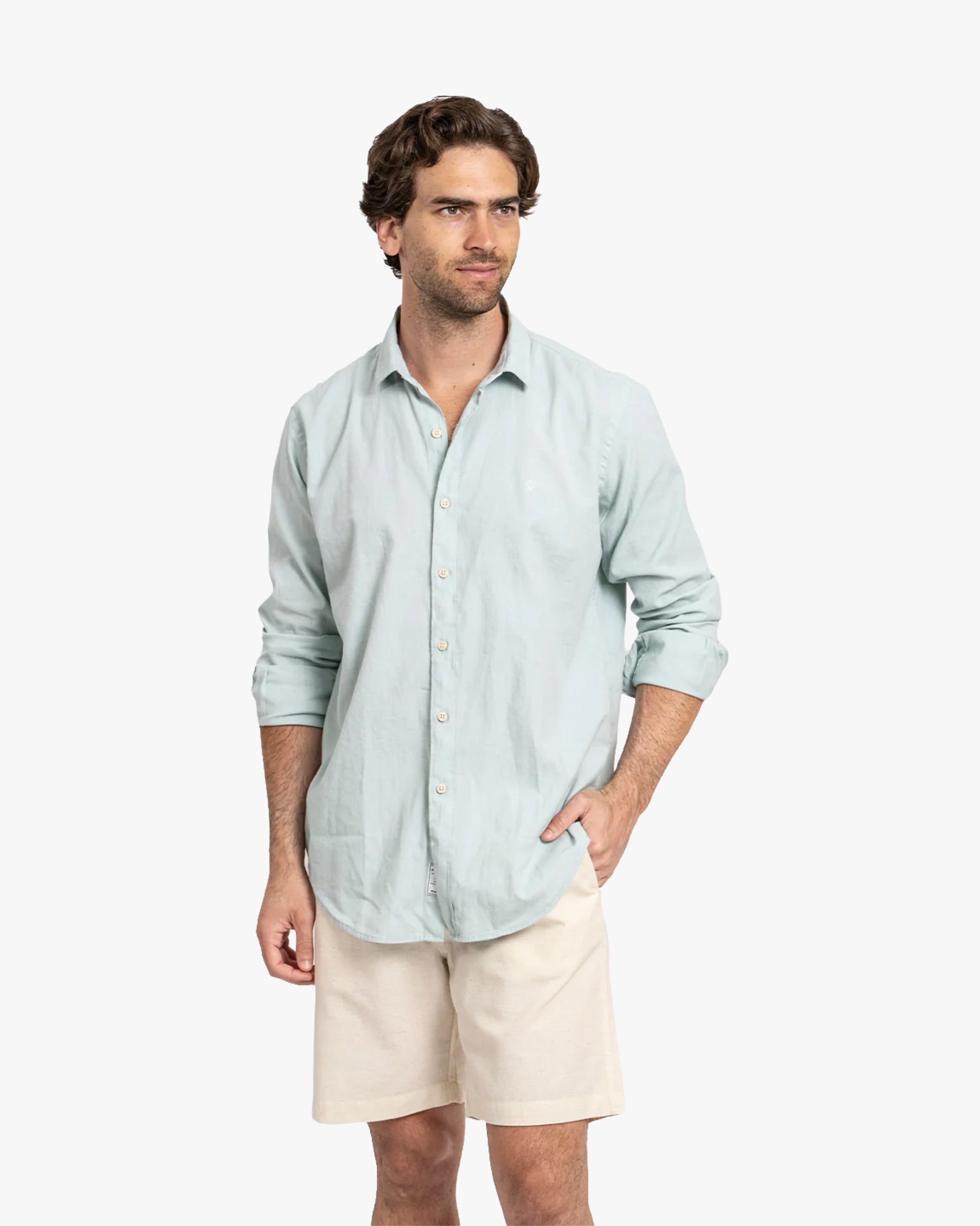 Camisa Lino Larga Aqua