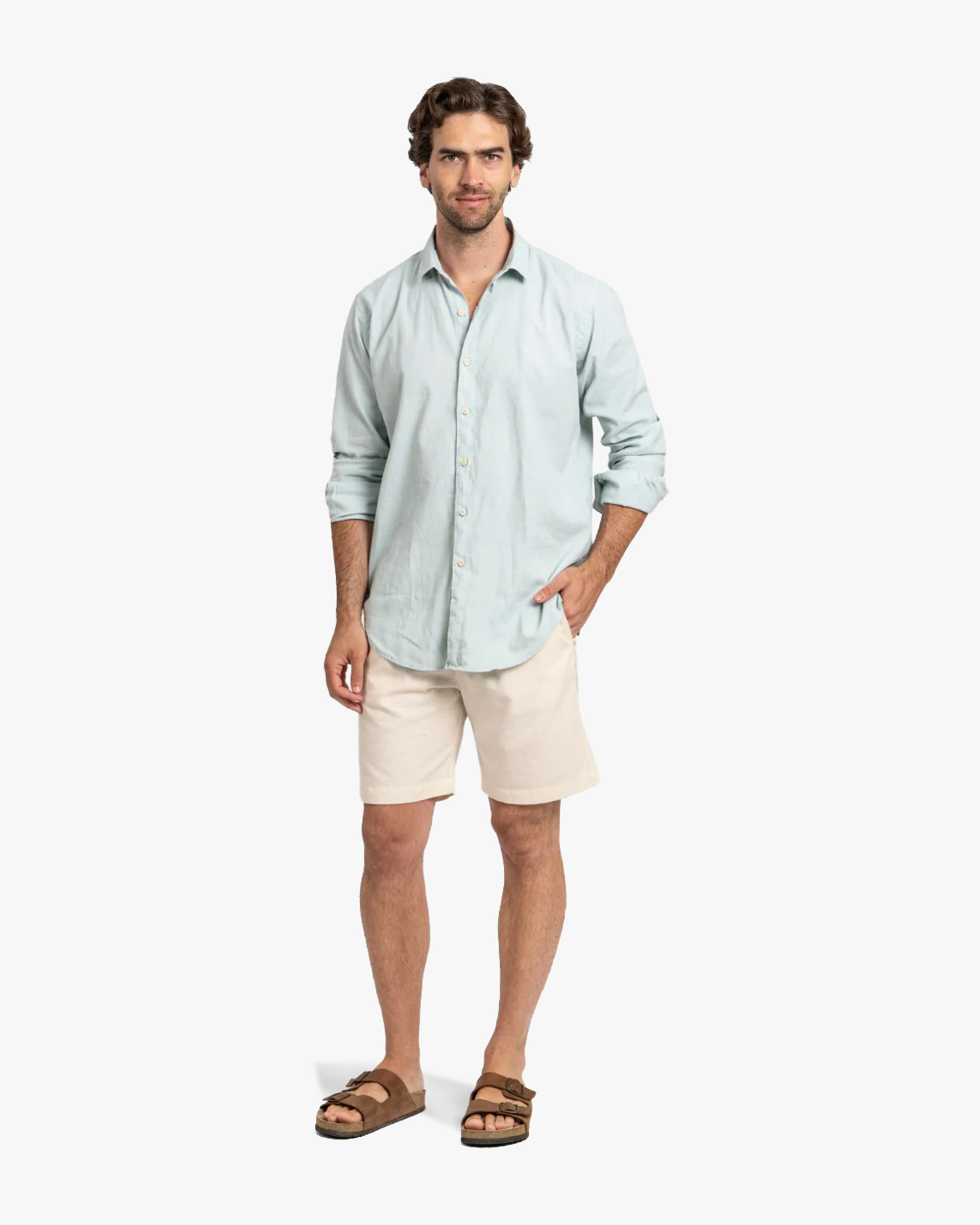 Camisa Lino Larga Aqua