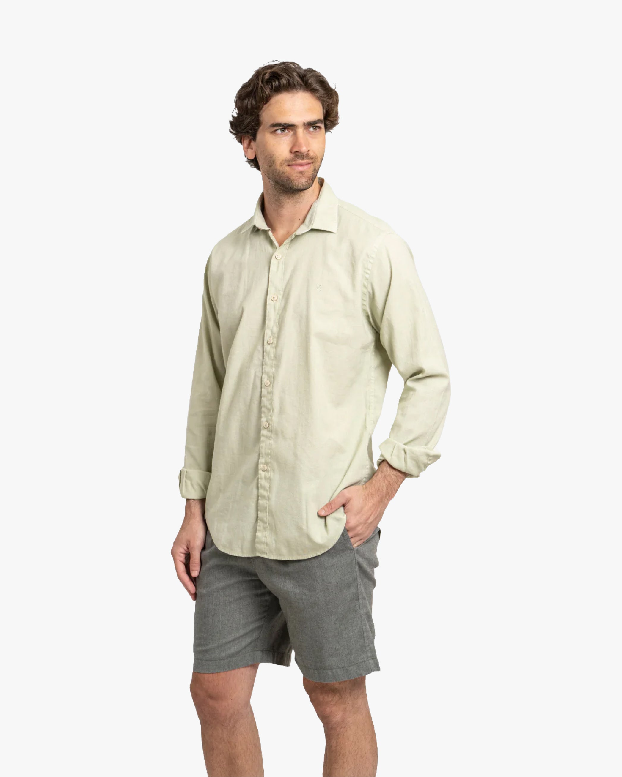 Camisa Lino Larga Pistacho