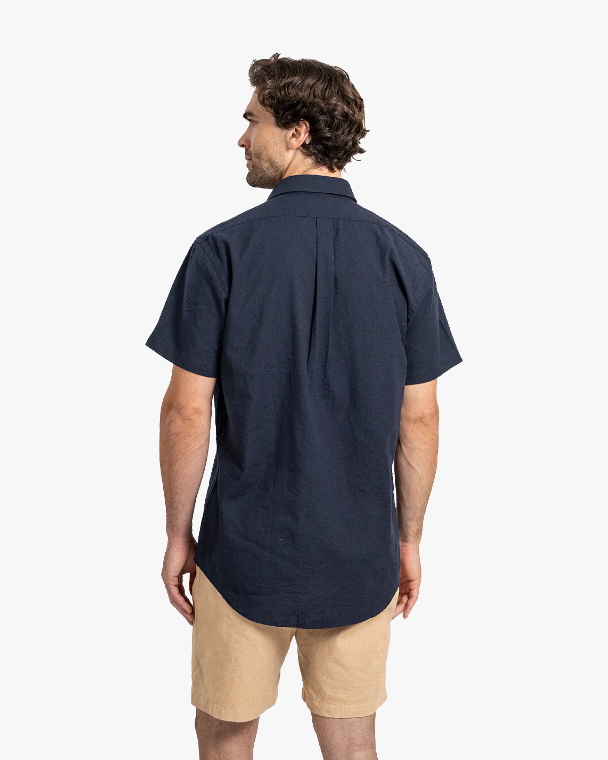Camisa Lino Corta Navy