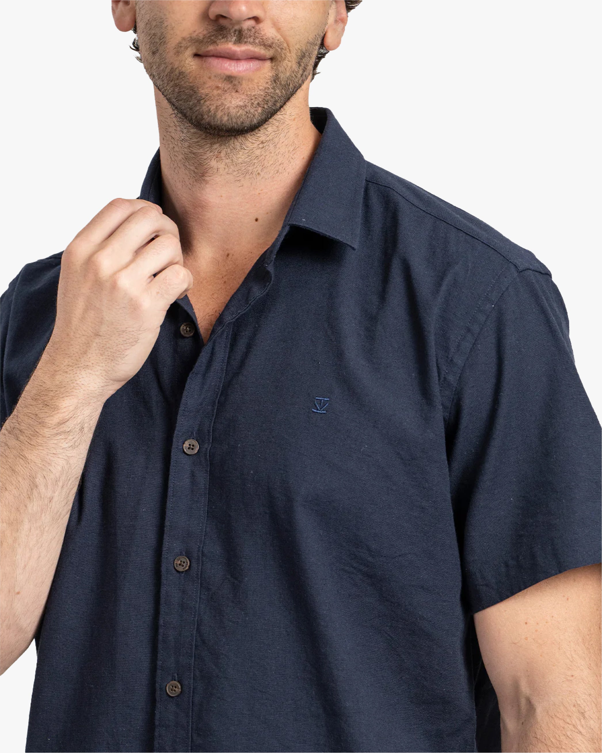 Camisa Lino Corta Navy