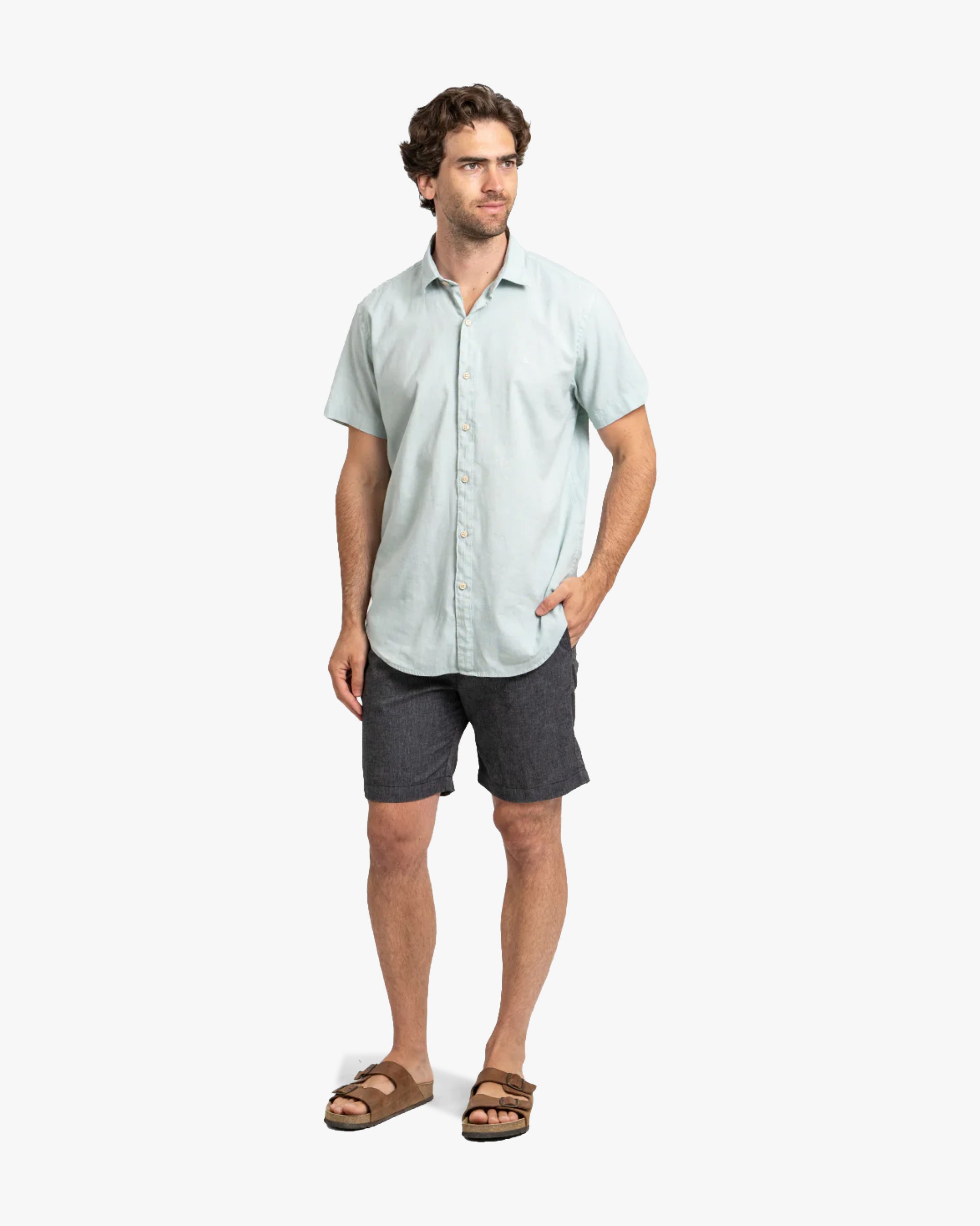 Camisa Lino Corta Aqua