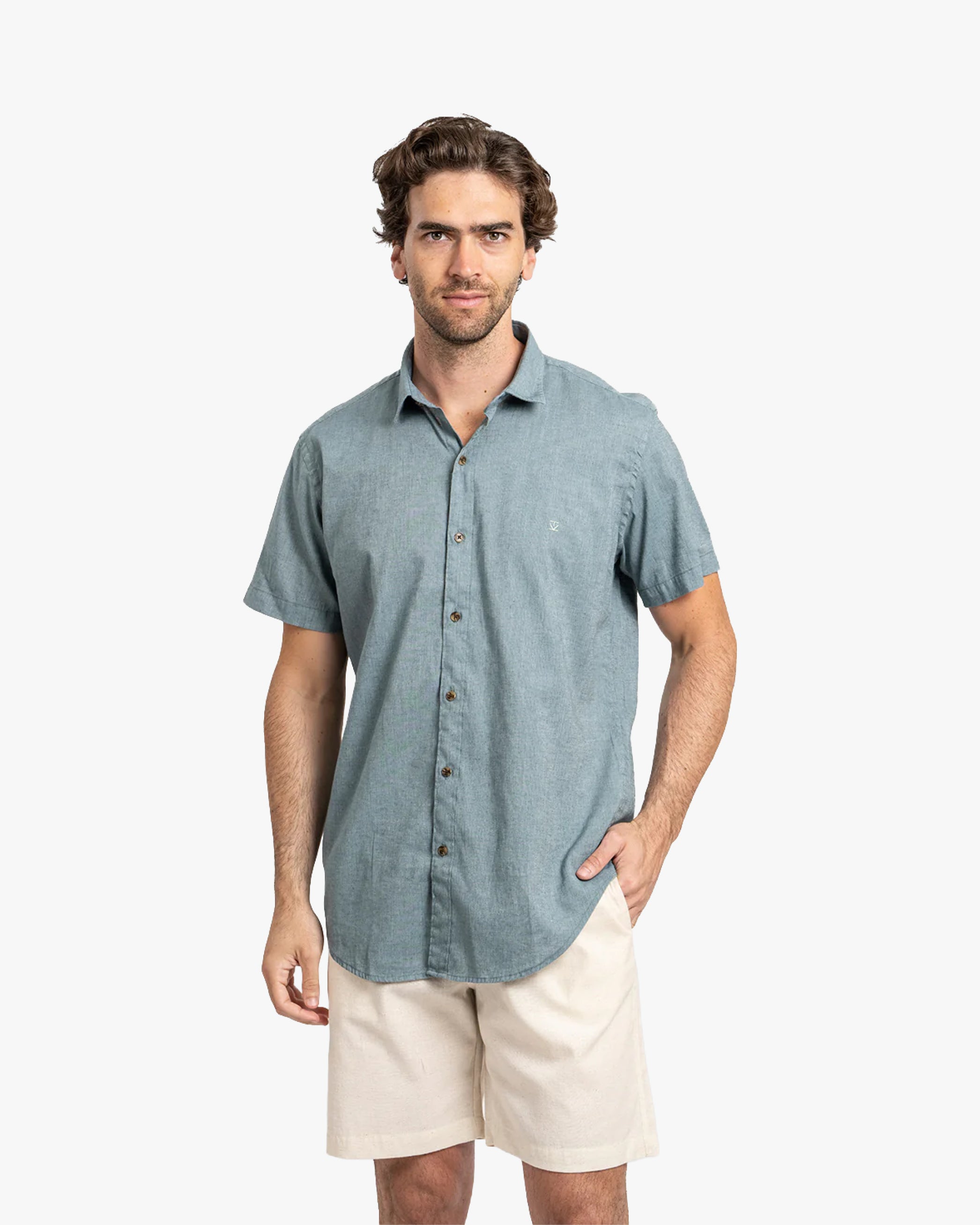 Camisa Lino Corta Petróleo