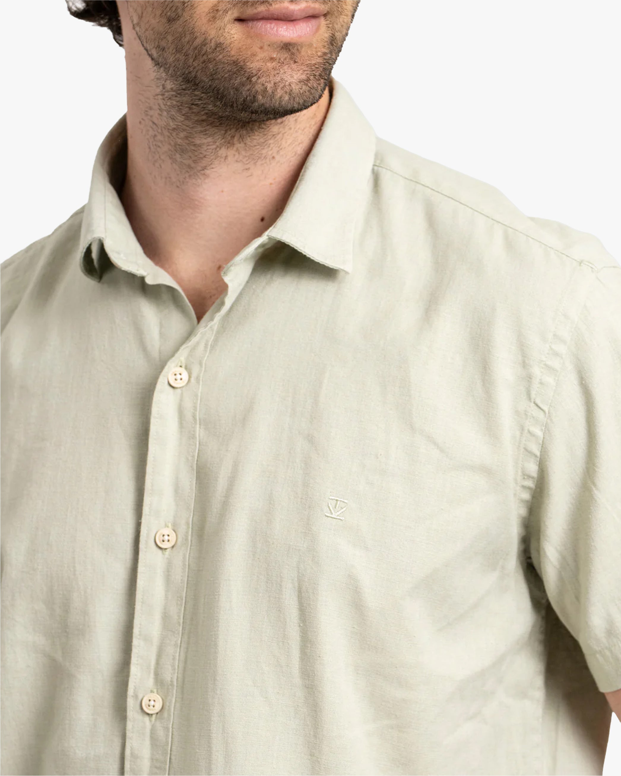 Camisa Lino Corta Pistacho