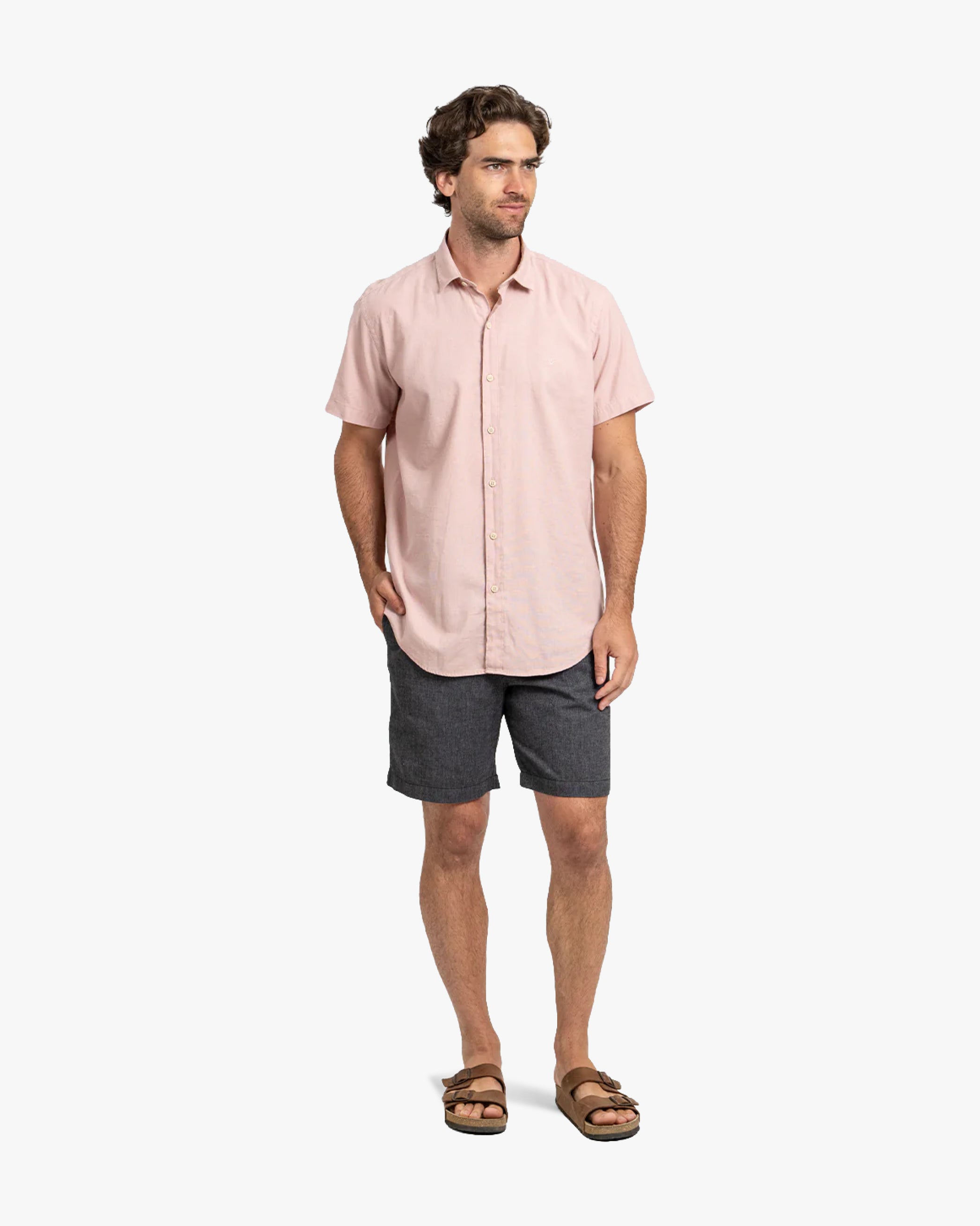 Camisa Lino Corta Rosa