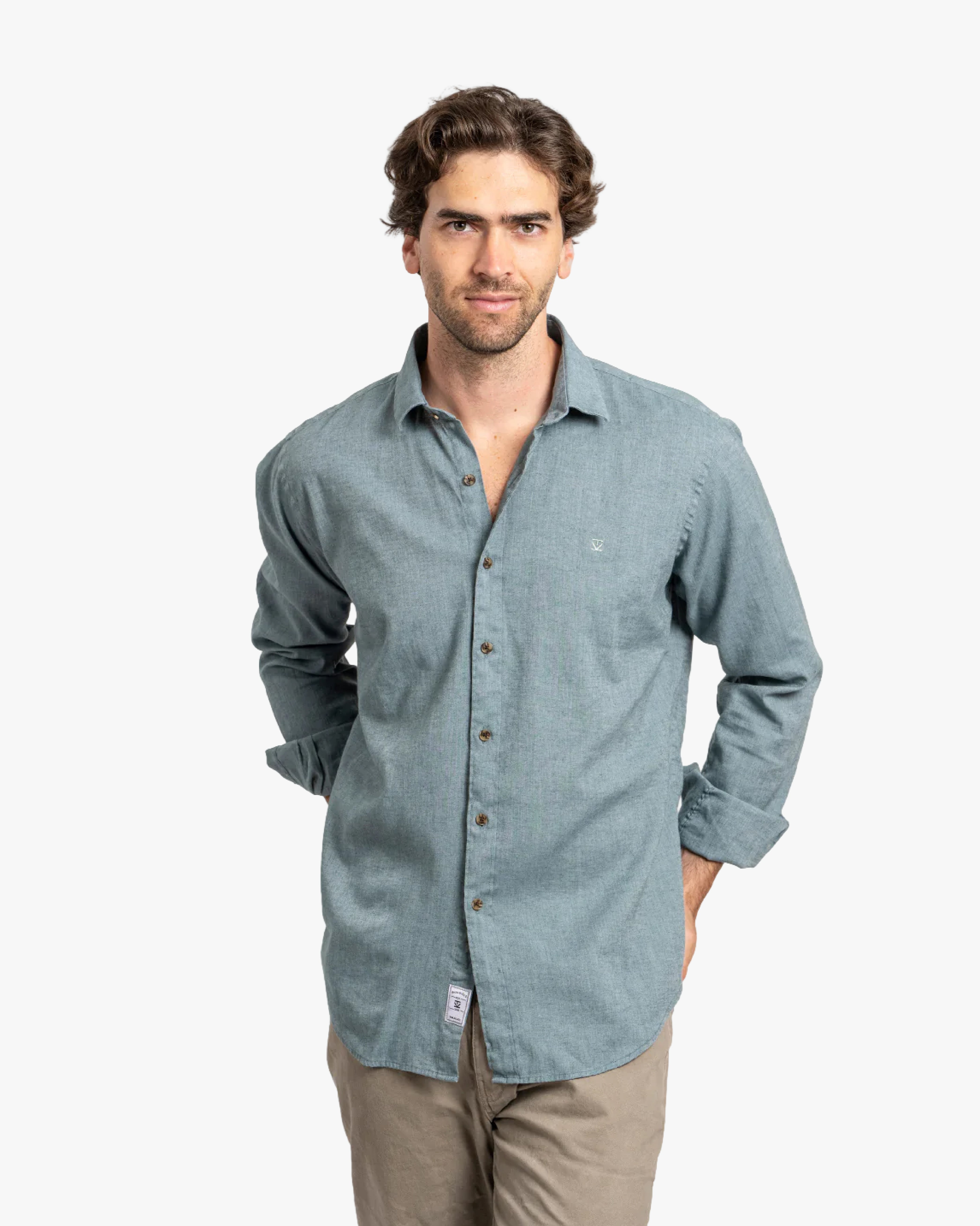 Camisa Lino Larga Petróleo