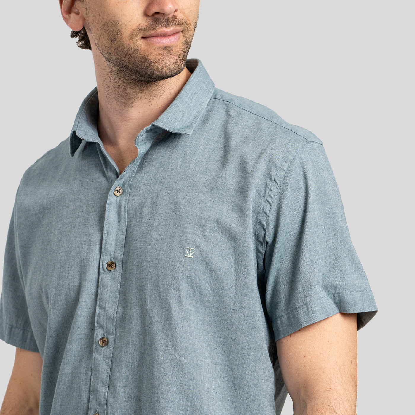 Camisa Lino Corta Petróleo