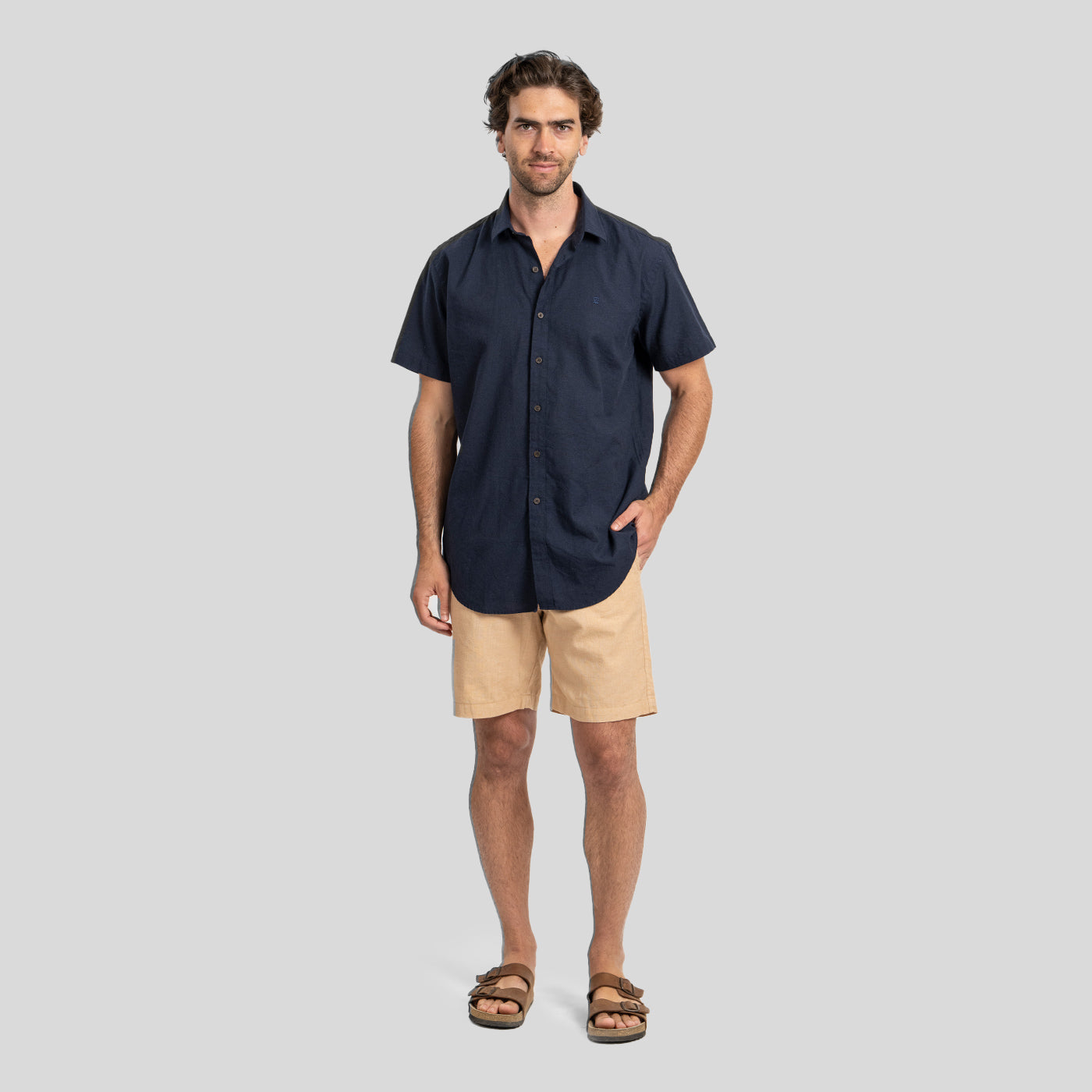 Camisa Lino Corta Navy