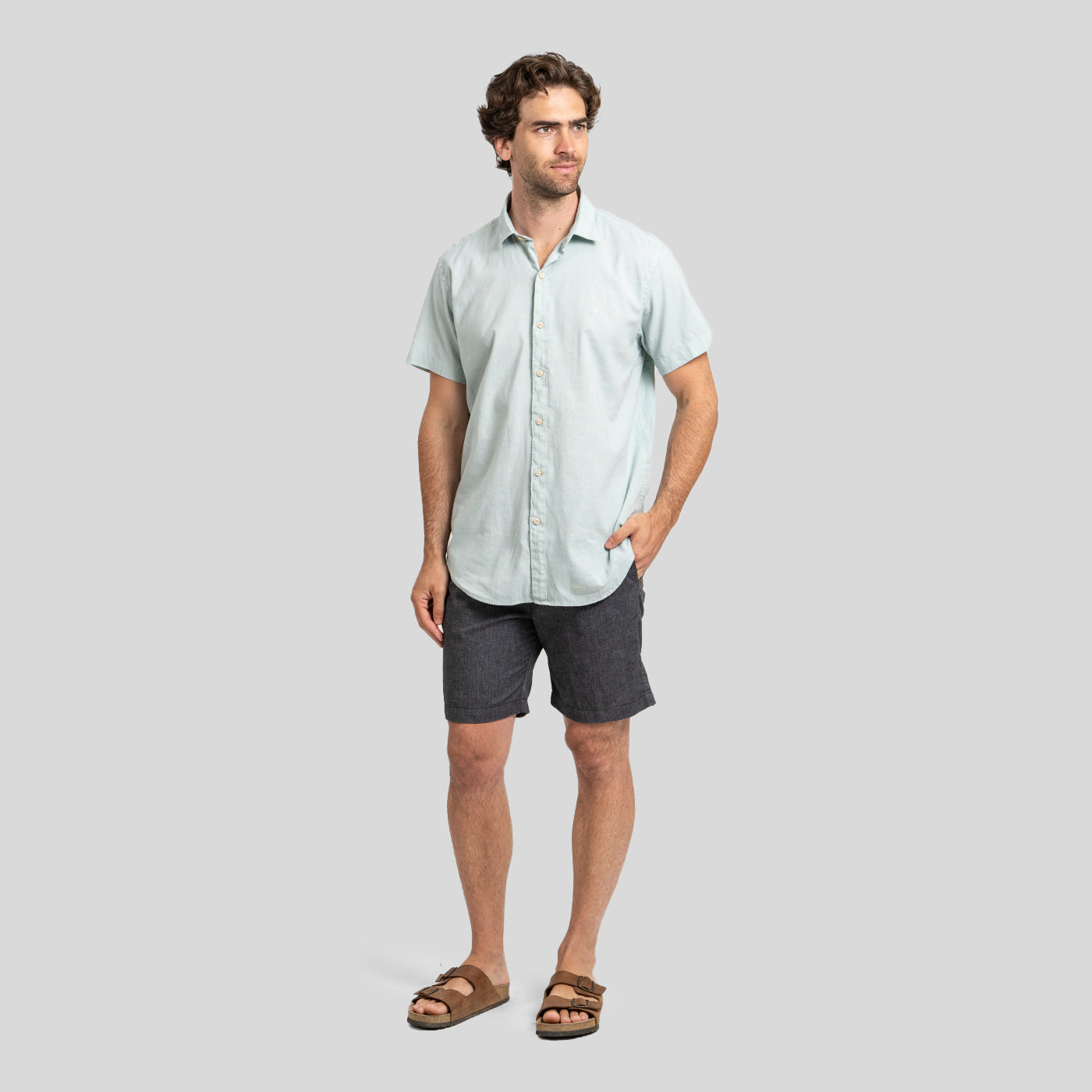 Camisa Lino Corta Aqua