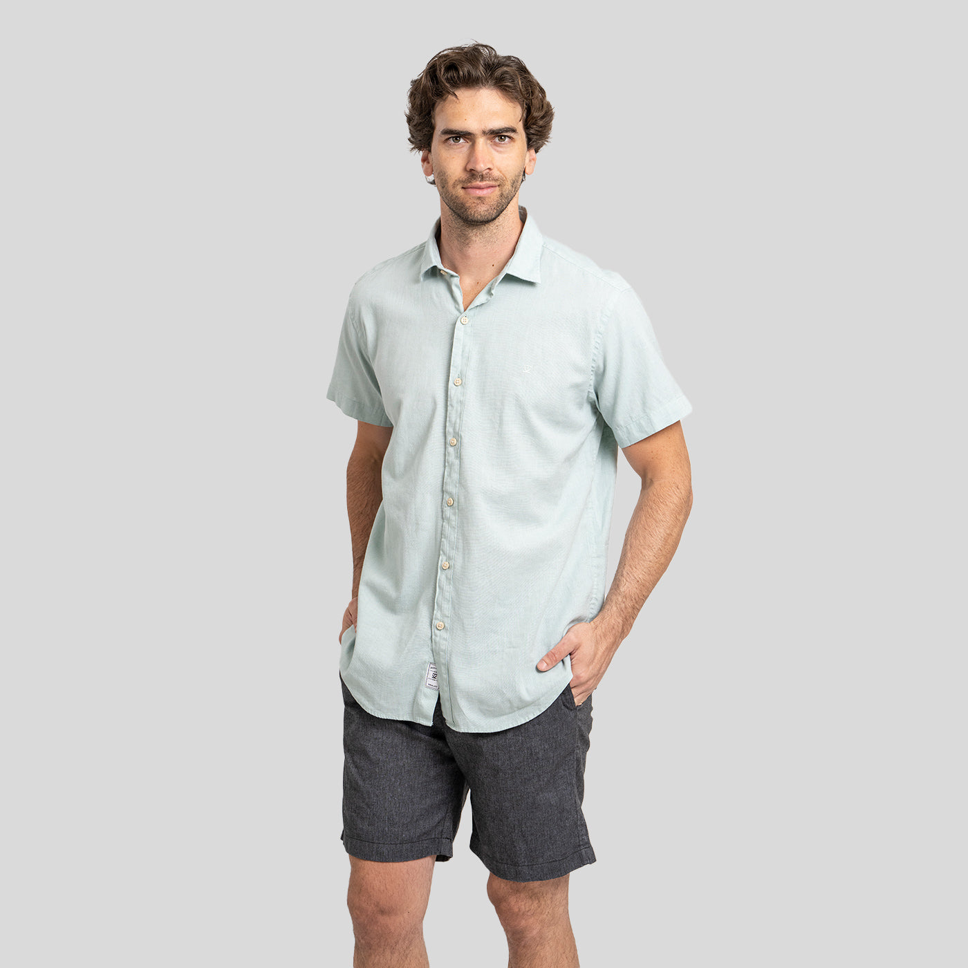 Camisa Lino Corta Aqua