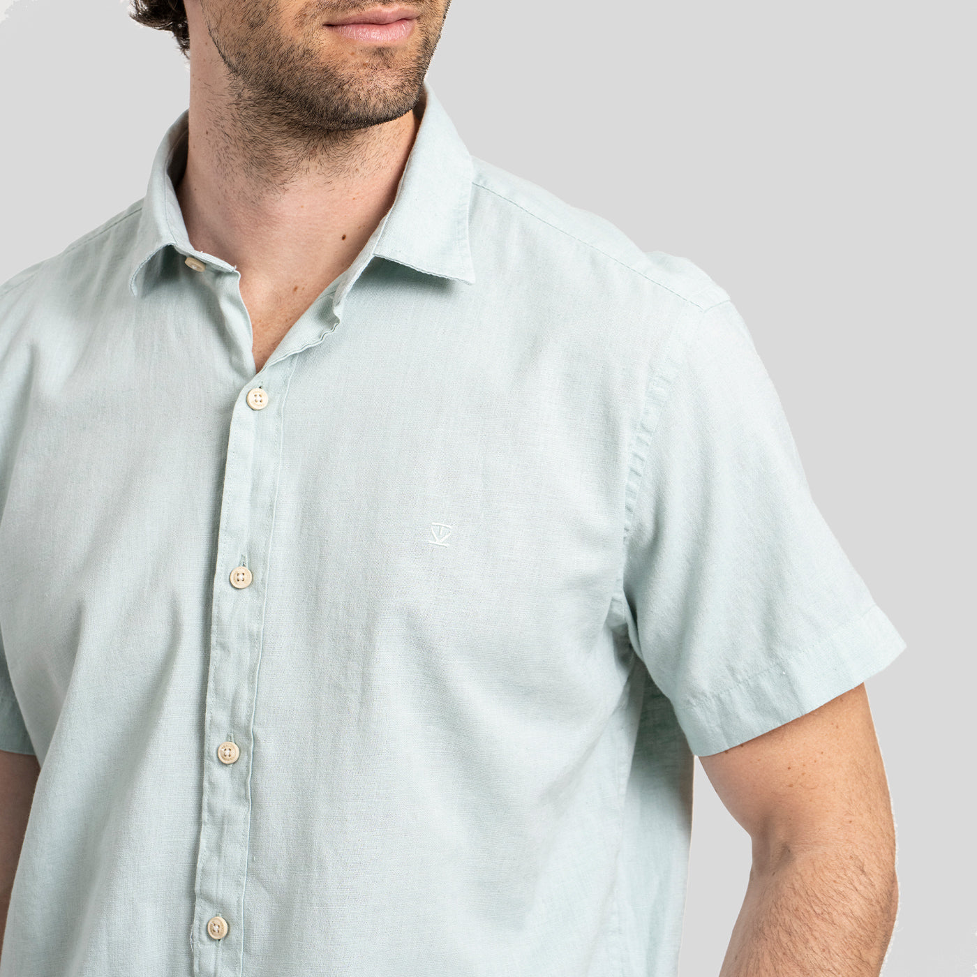 Camisa Lino Corta Aqua