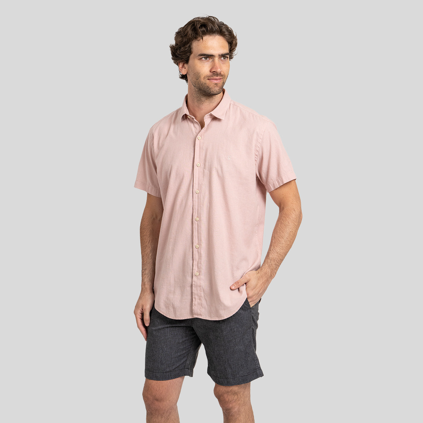 Camisa Lino Corta Rosa