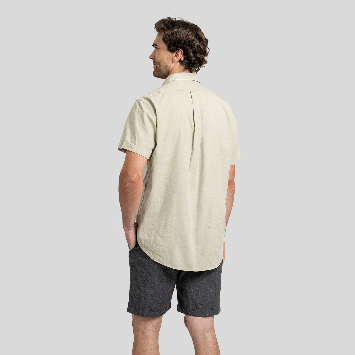 Camisa Lino Corta Pistacho