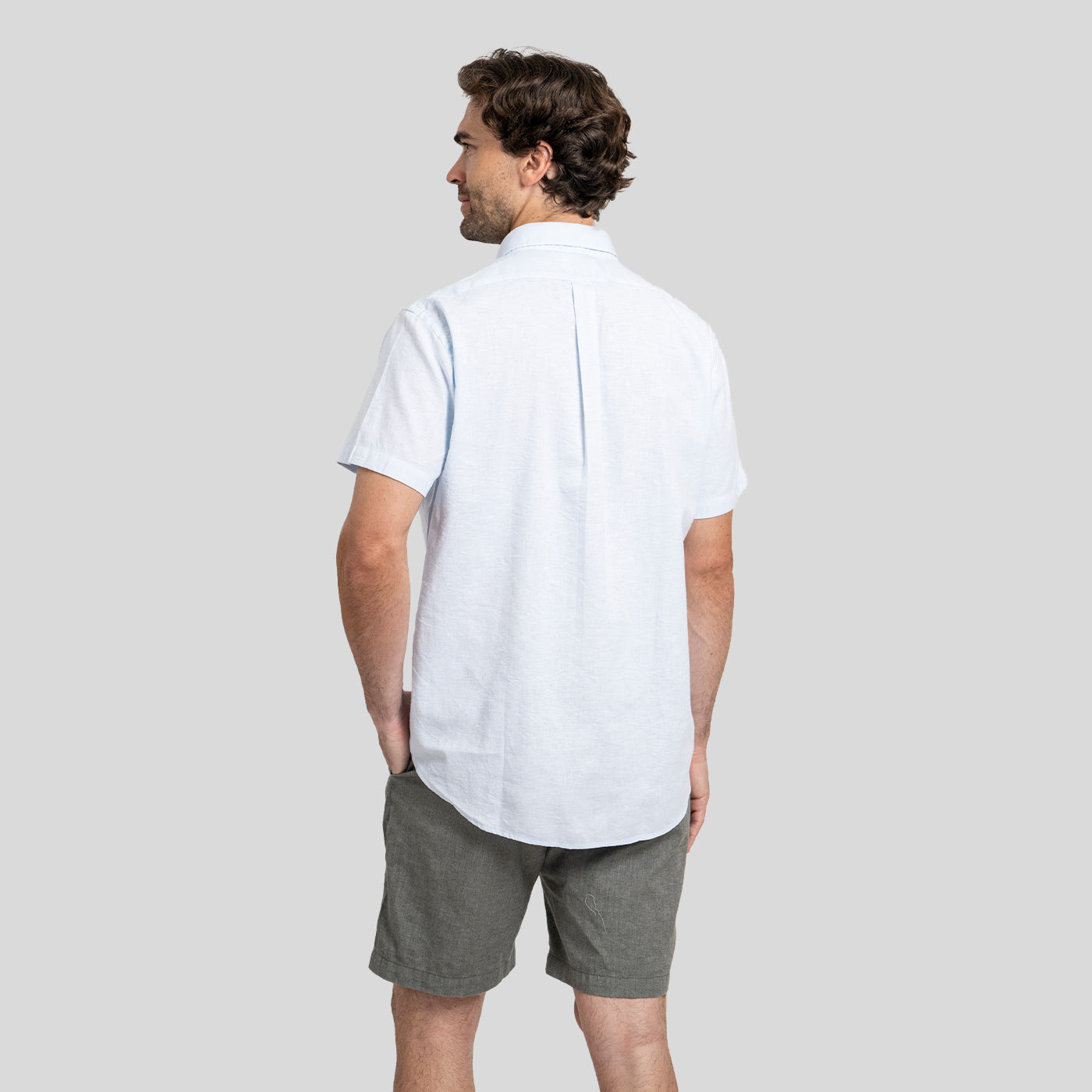 Camisa Lino Corta Celeste