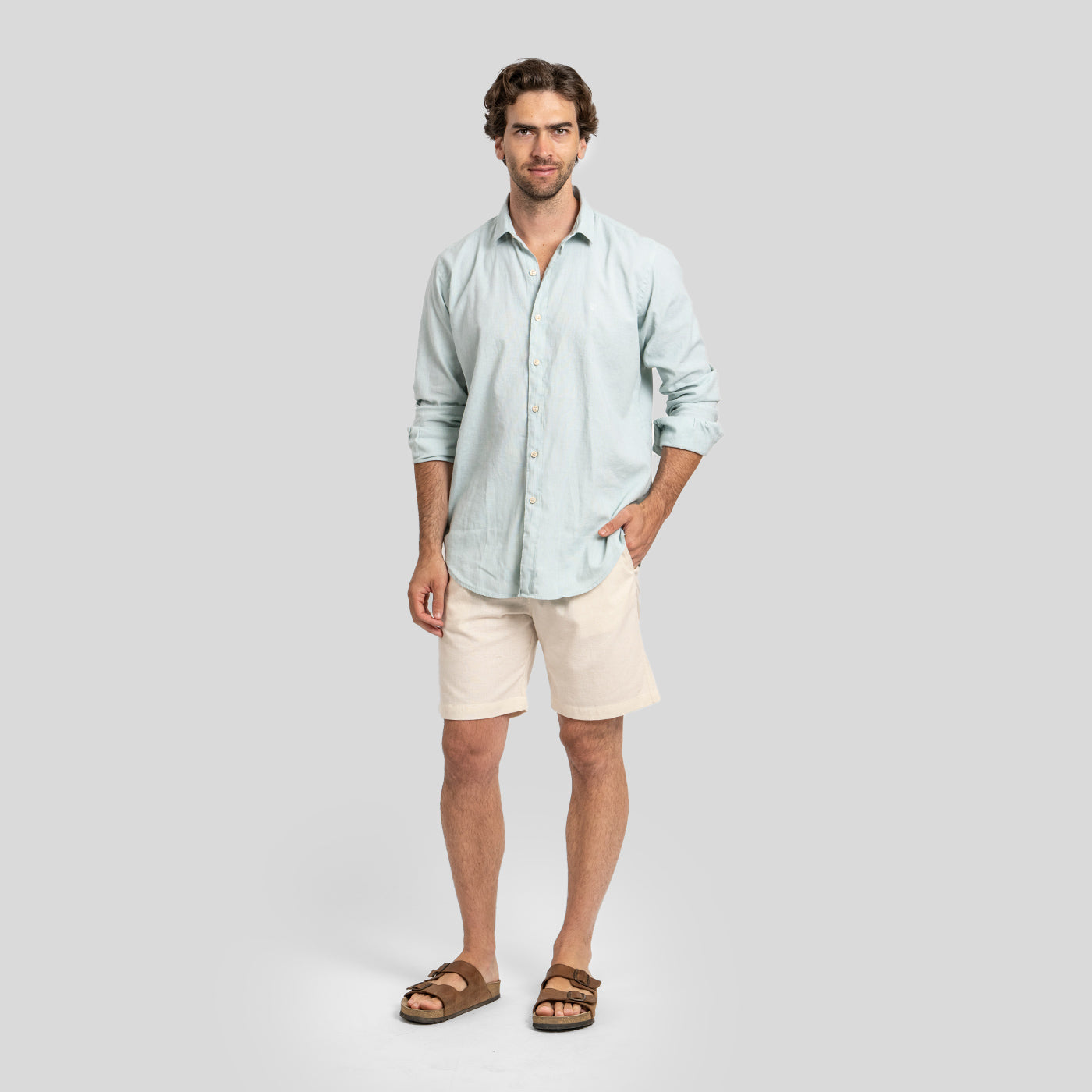 Camisa Lino Larga Aqua