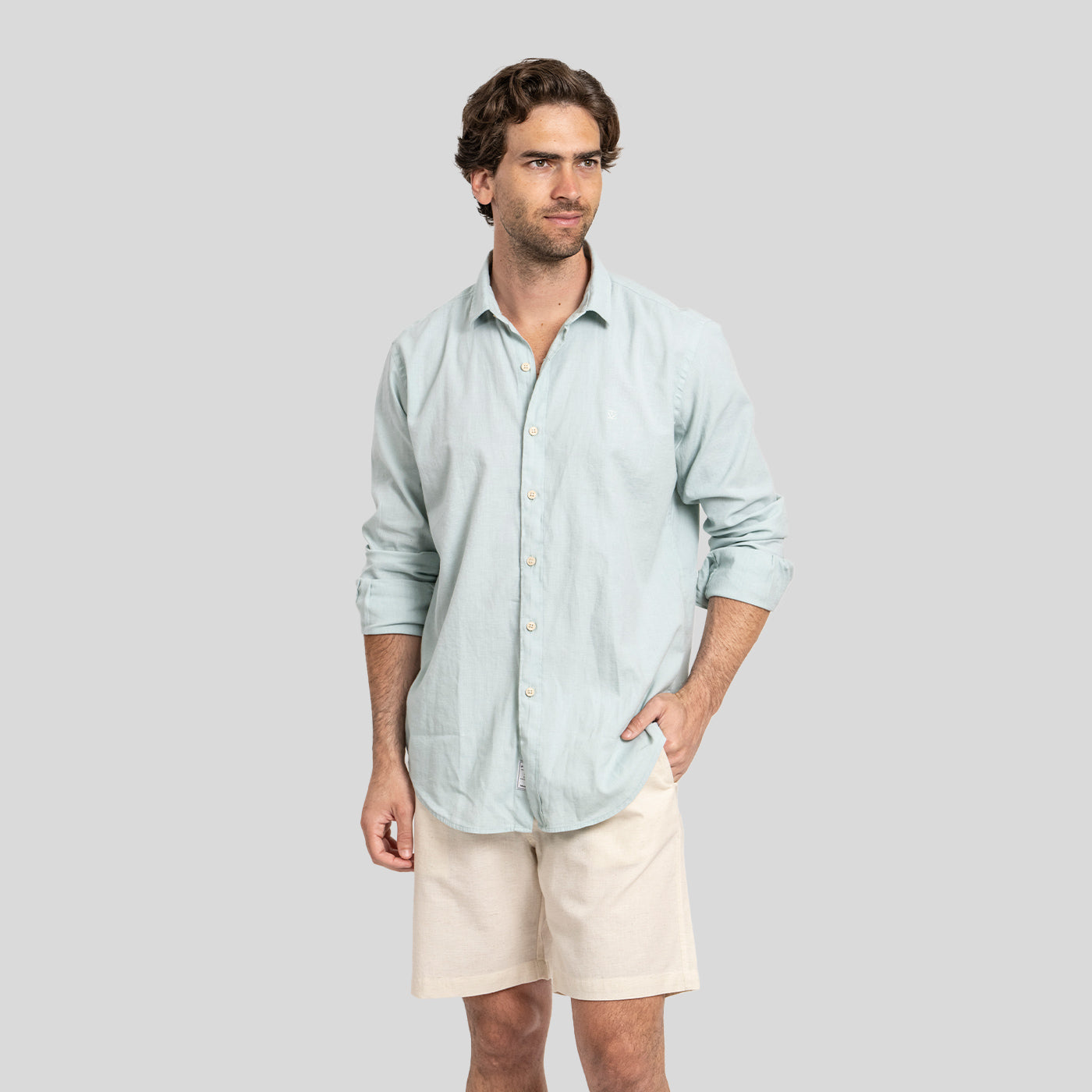 Camisa Lino Larga Aqua