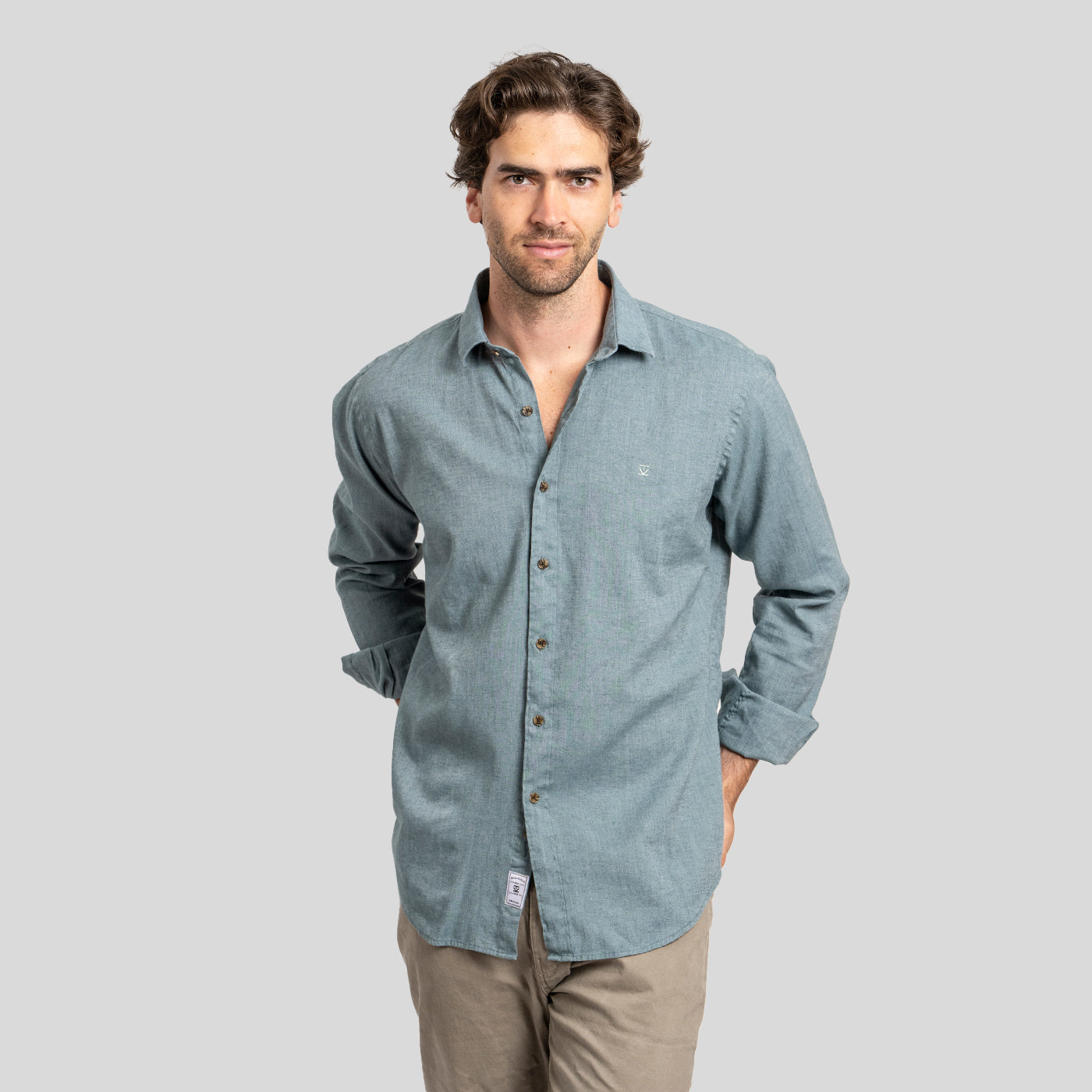 Camisa Lino Larga Petróleo