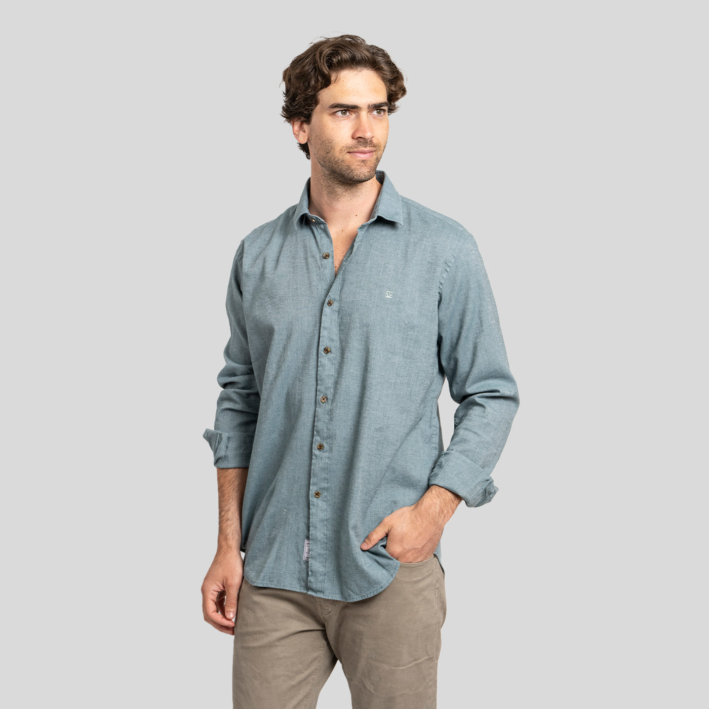 Camisa Lino Larga Petróleo