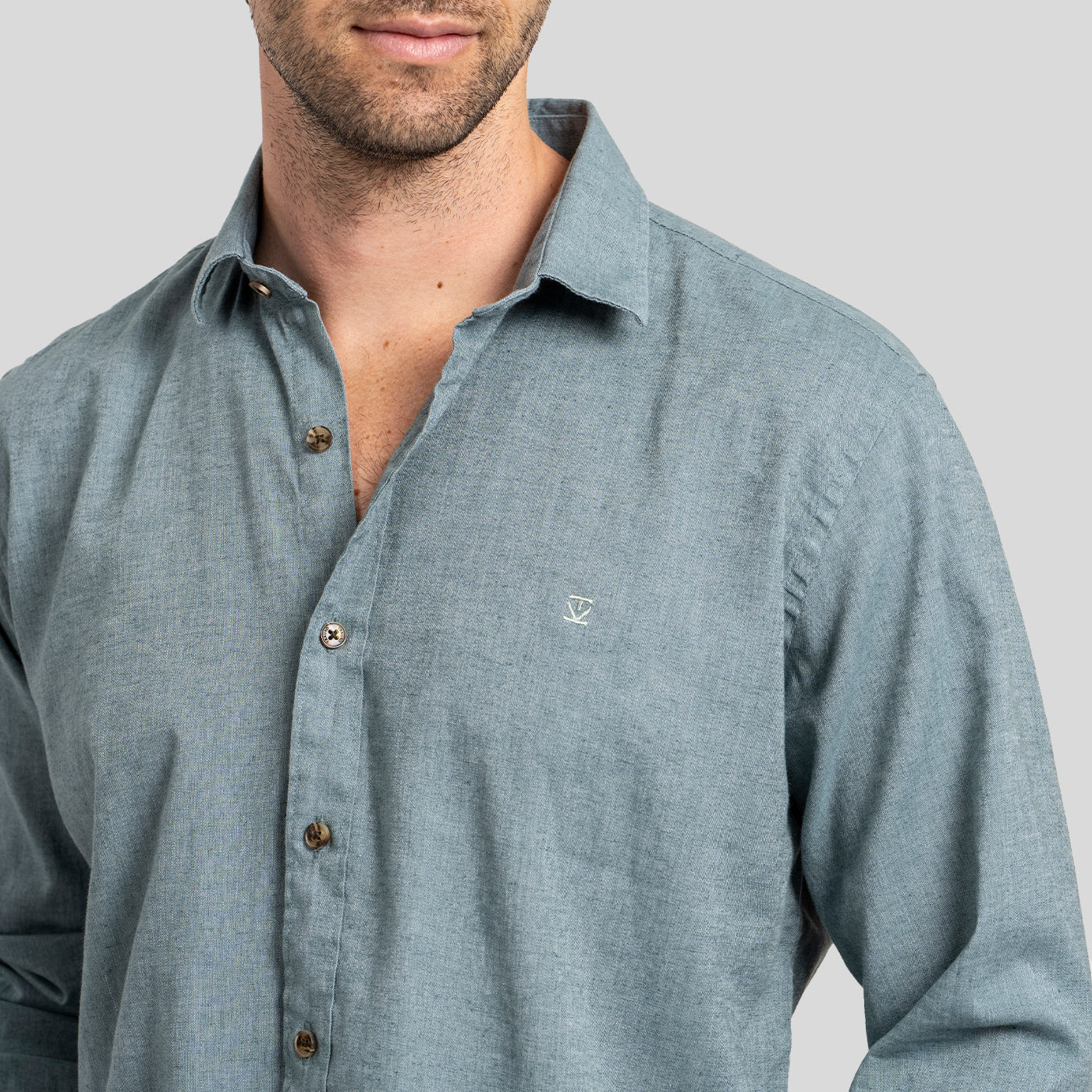 Camisa Lino Larga Petróleo