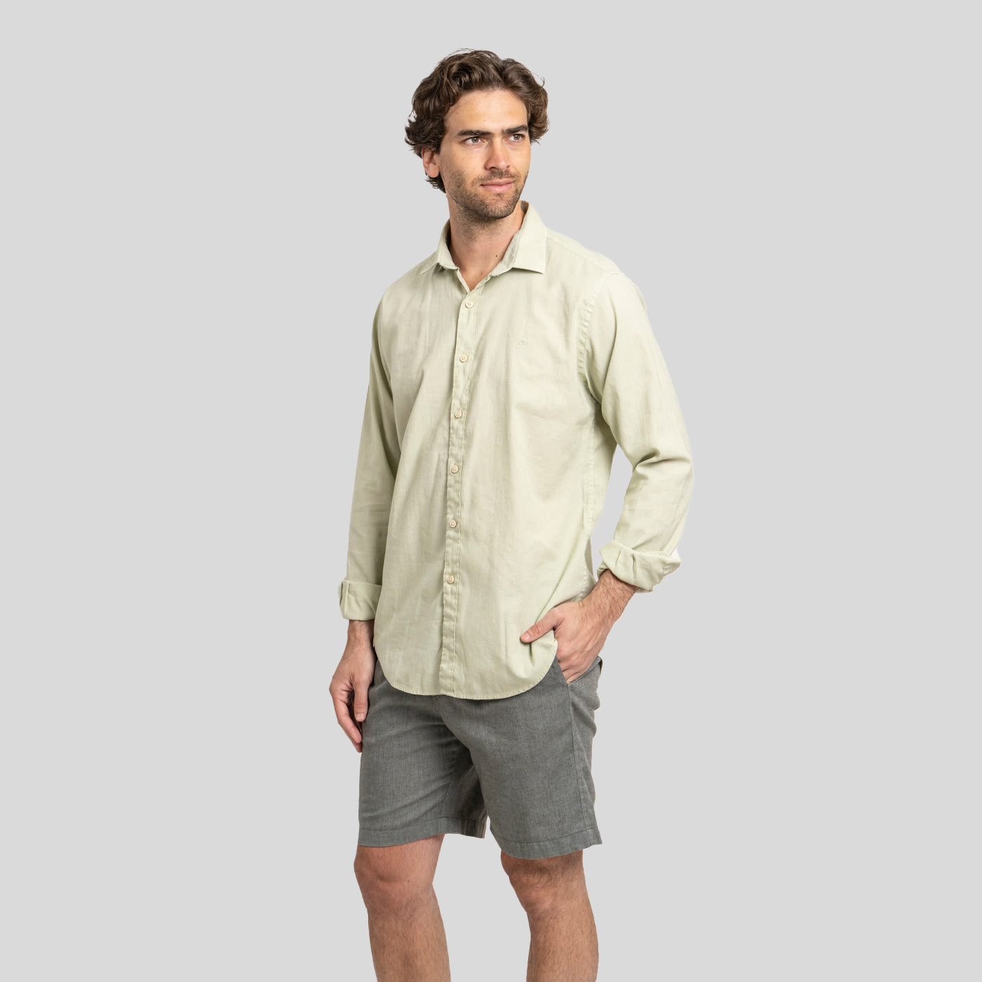 Camisa Lino Larga Pistacho