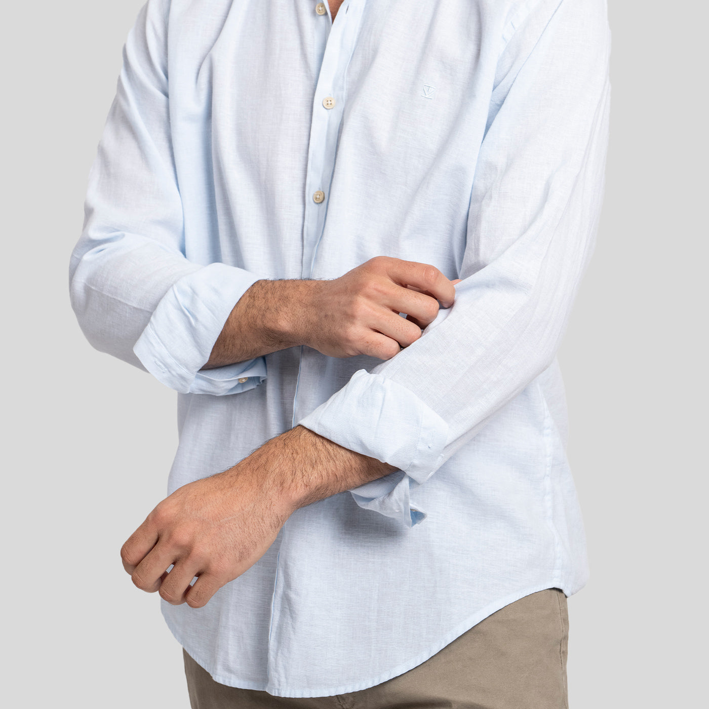 Camisa Lino Larga Celeste