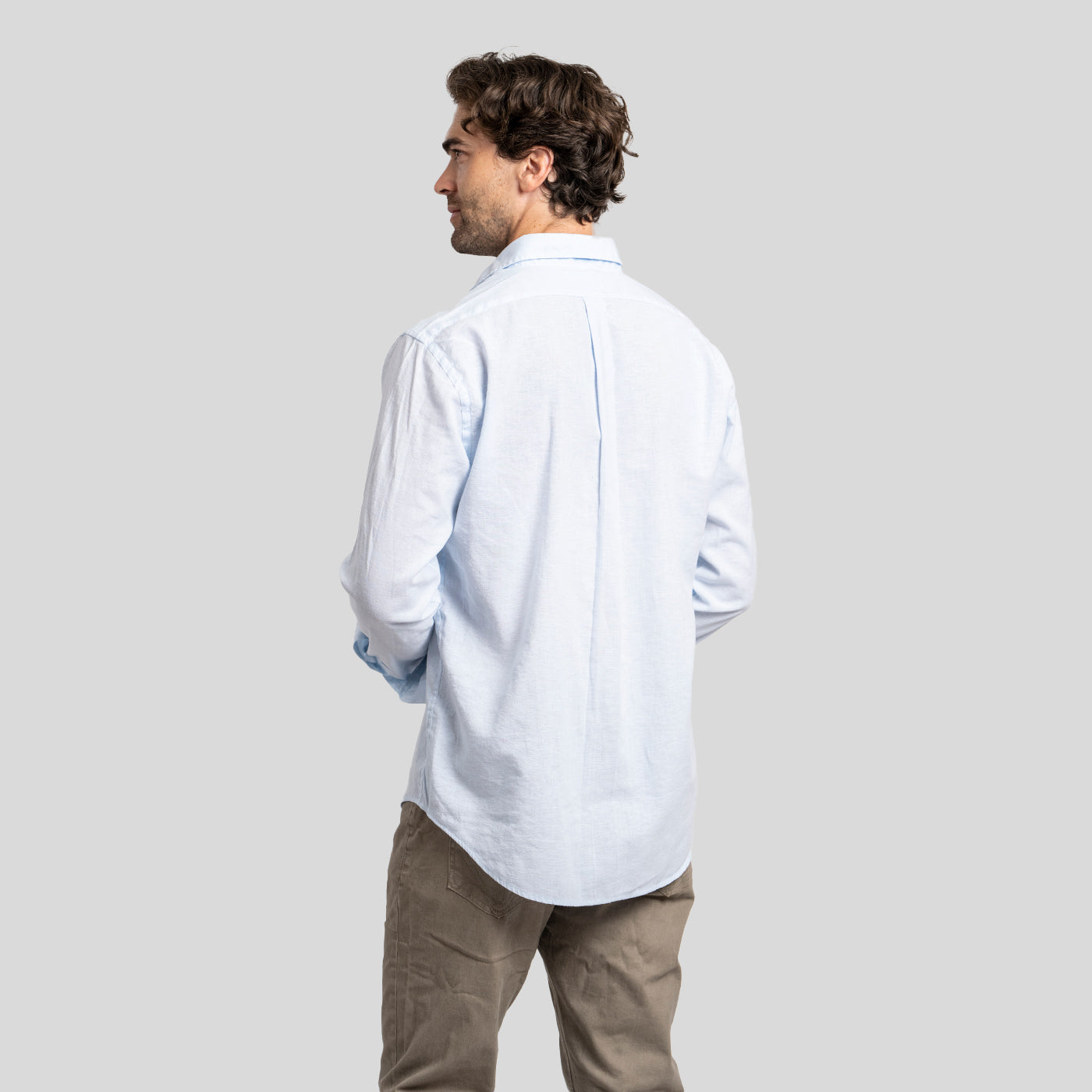 Camisa Lino Larga Celeste