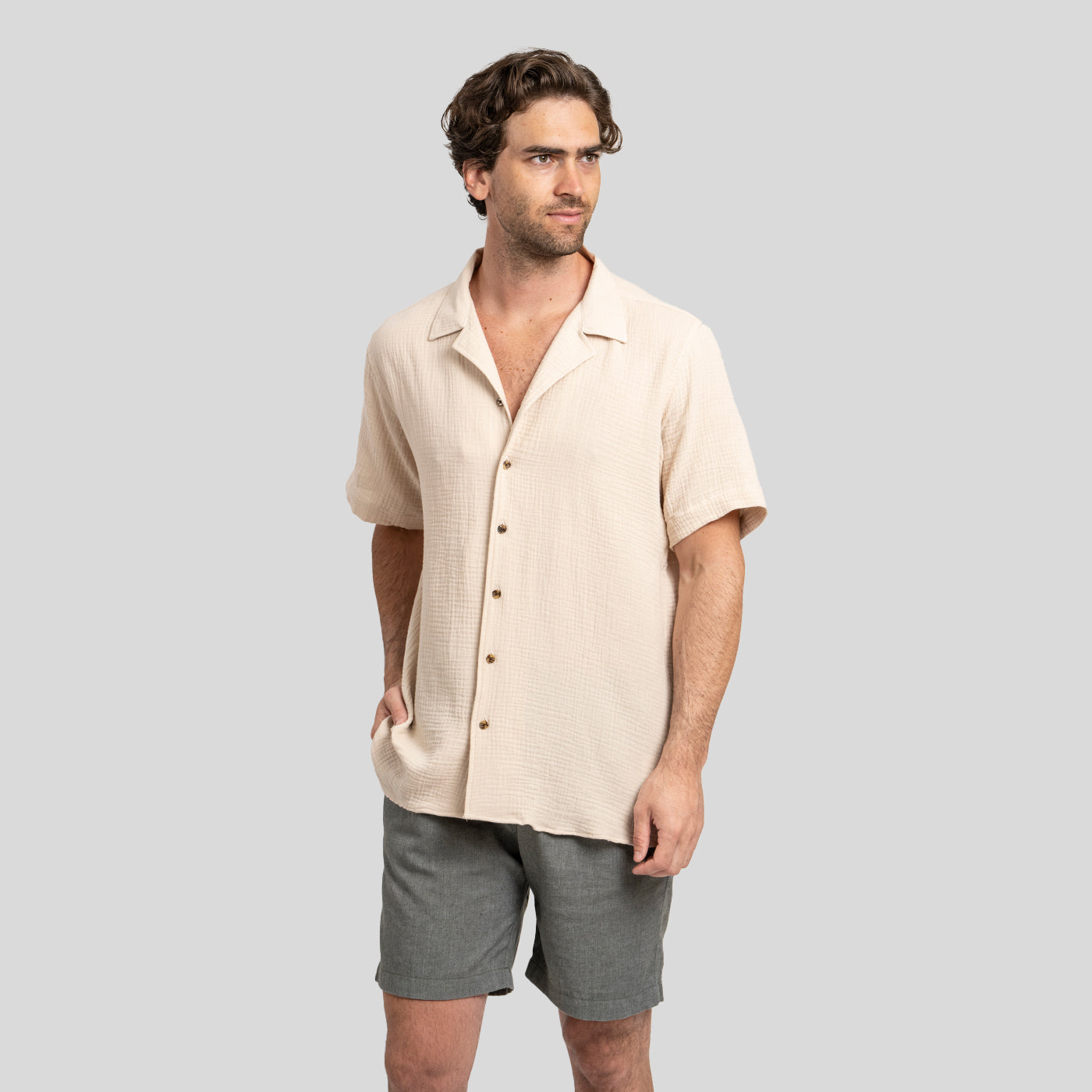 Camisa Waffler Corta Beige