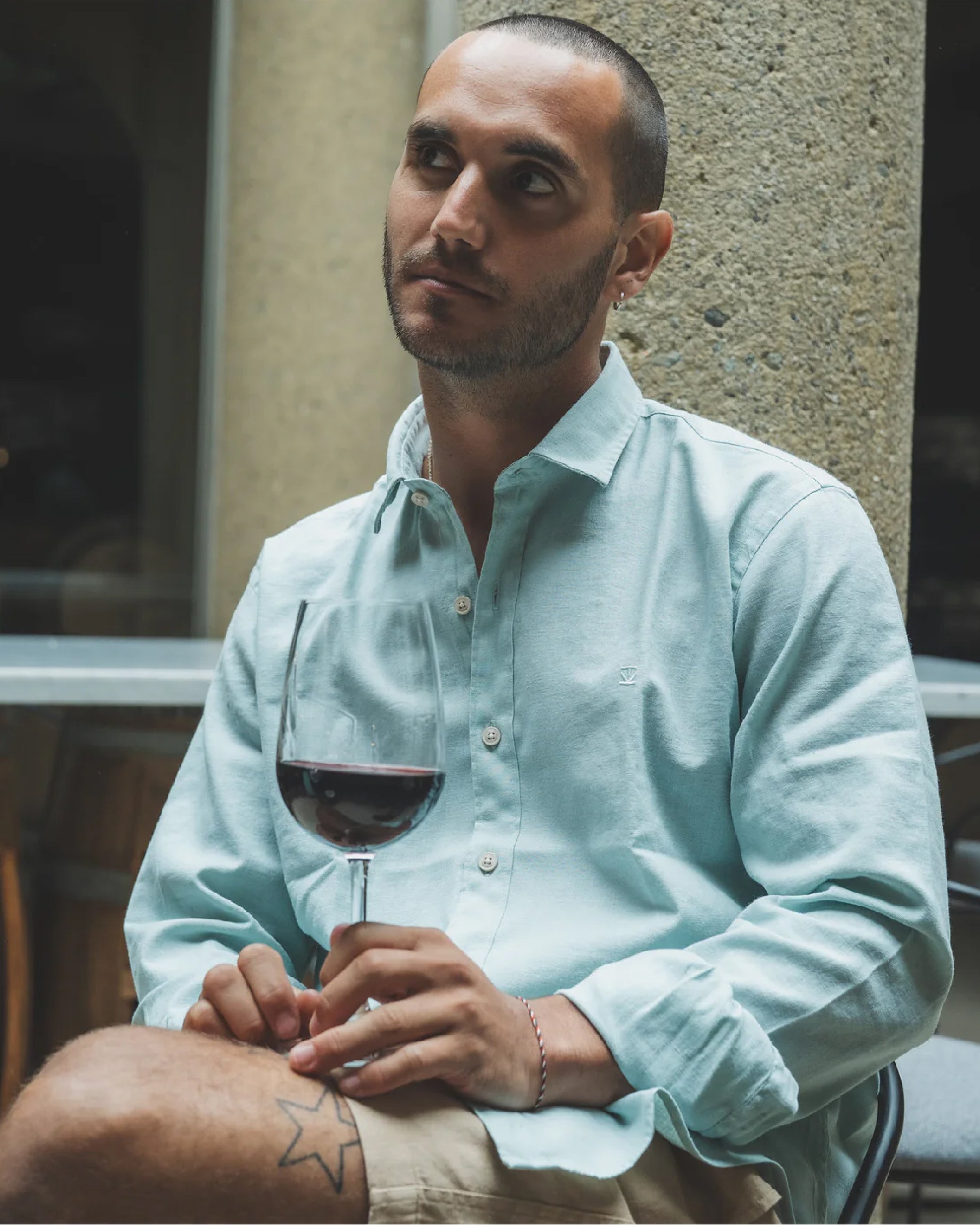 Camisa Lino Larga Aqua