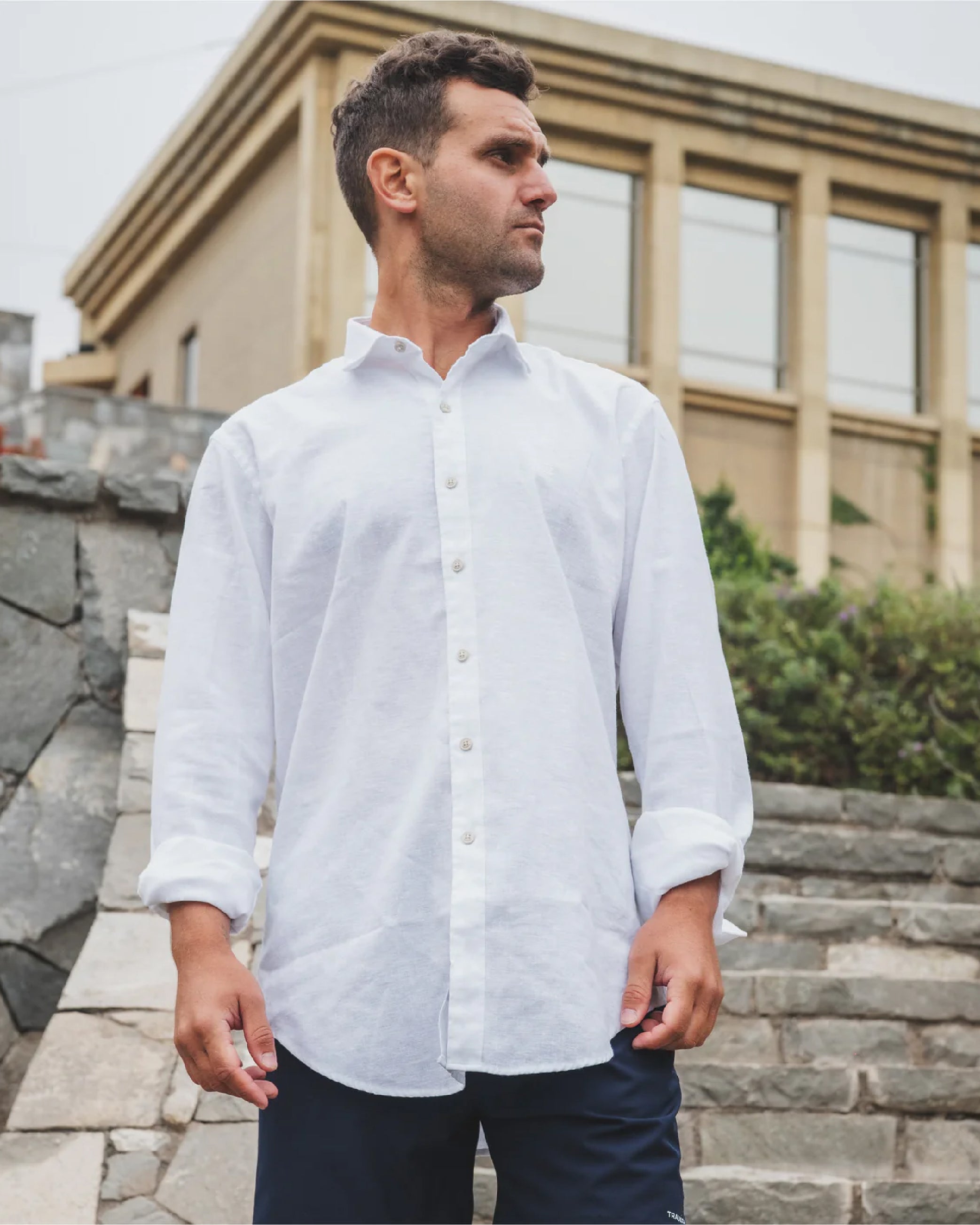Camisa Lino Larga Blanco