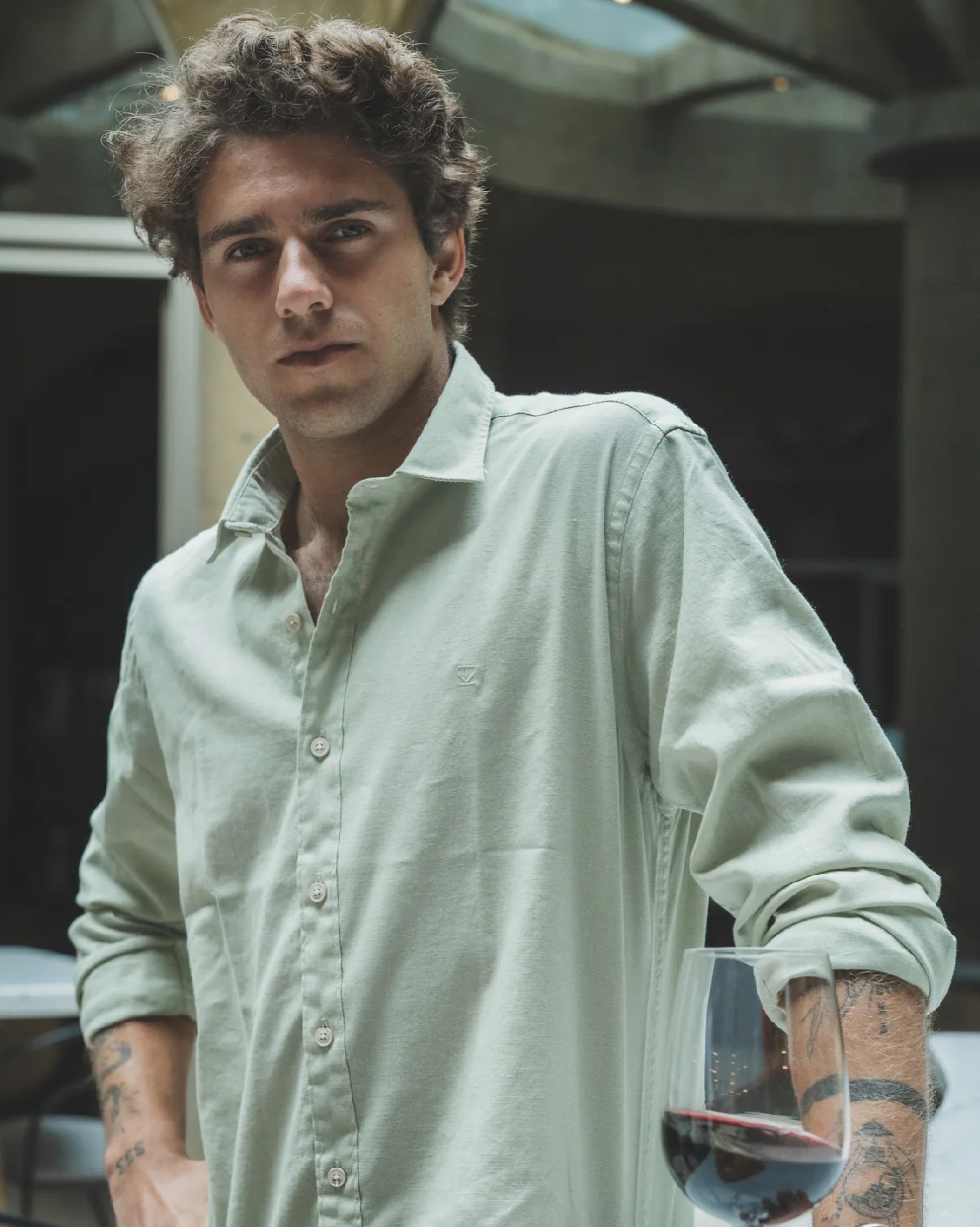 Camisa Lino Larga Pistacho