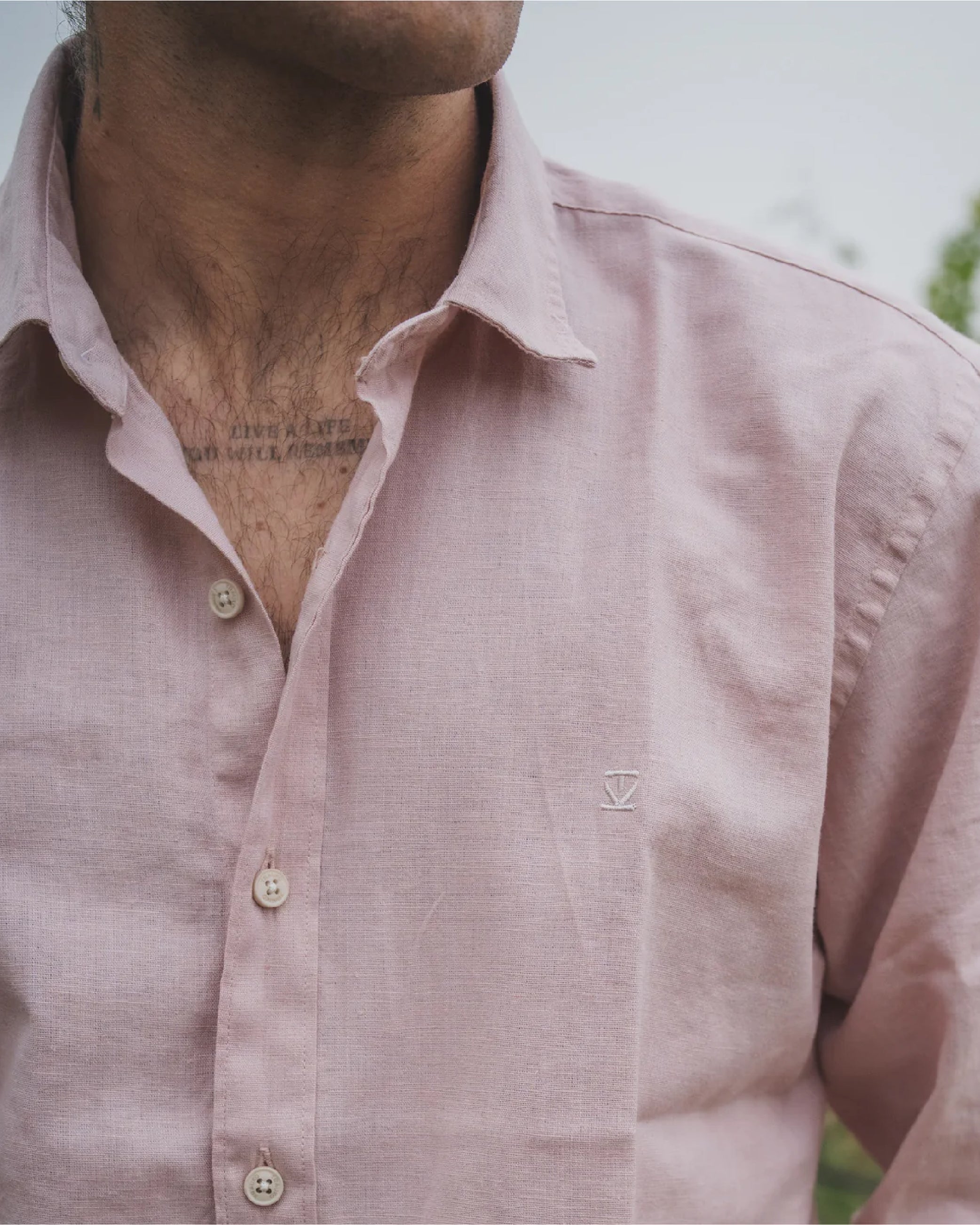 Camisa Lino Larga Rosa