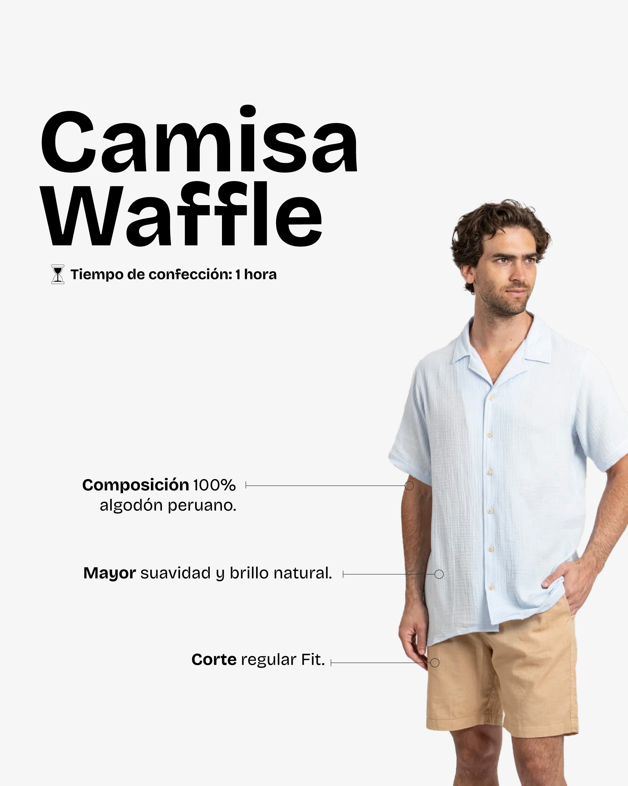 Camisa Waffler Corta Celeste