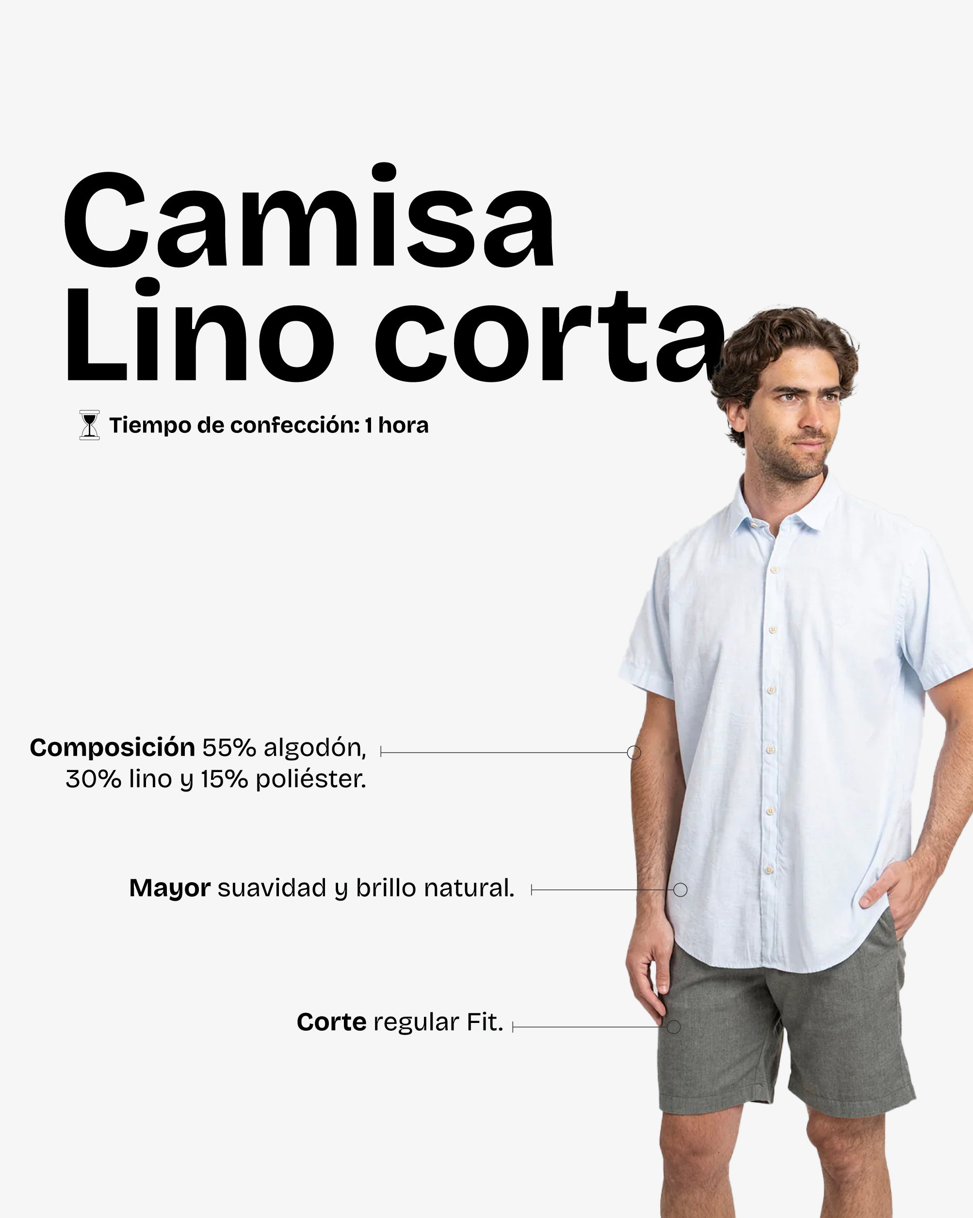 Camisa Lino Corta Celeste