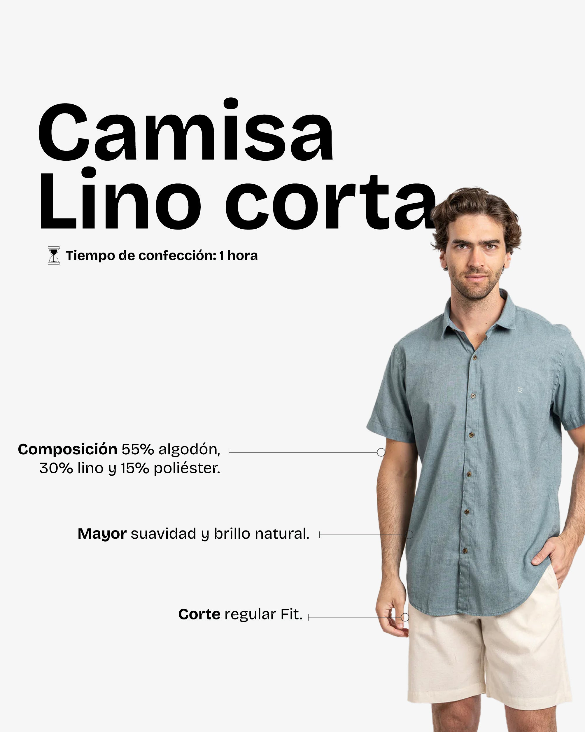 Camisa Lino Corta Petróleo