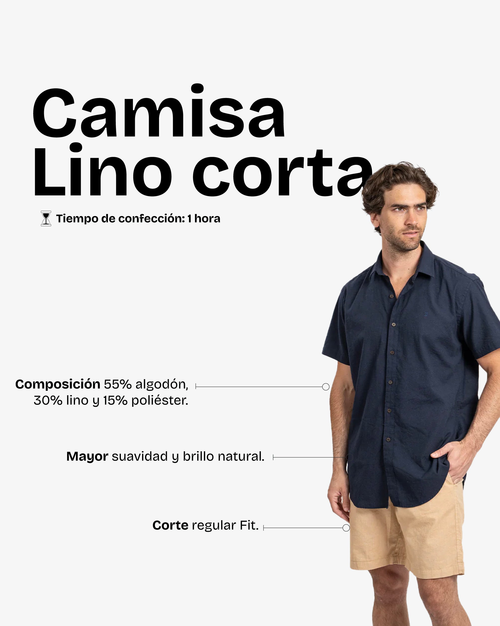 Camisa Lino Corta Navy