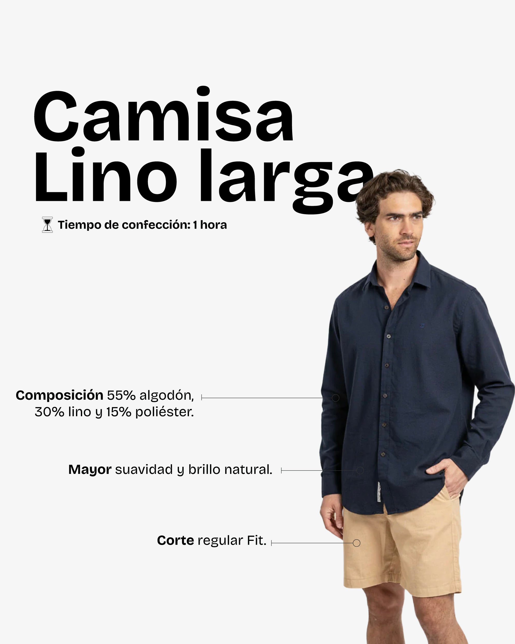 Camisa Lino Larga Navy