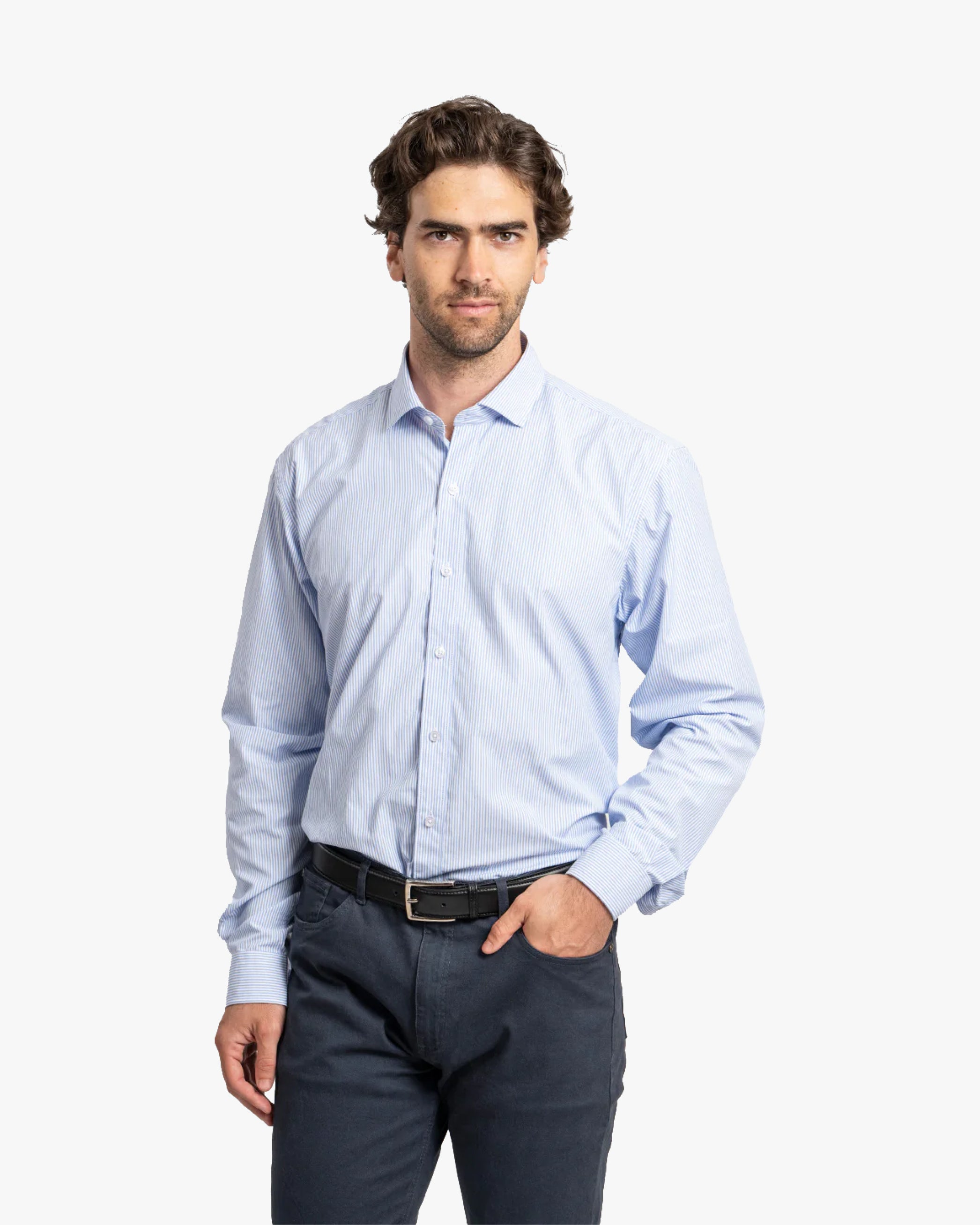 Camisa Vestir Rayas Celeste