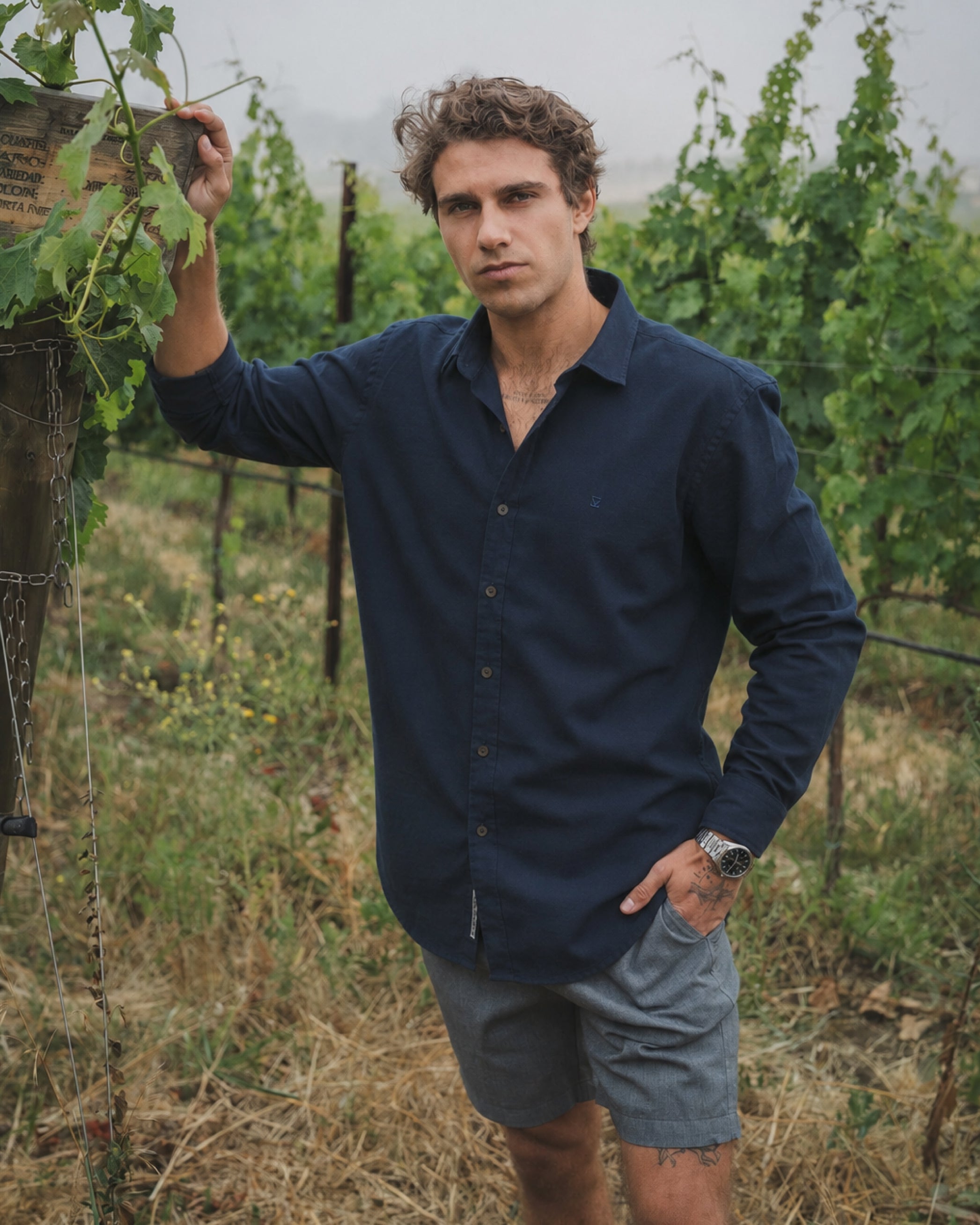 Camisa Lino Larga Navy