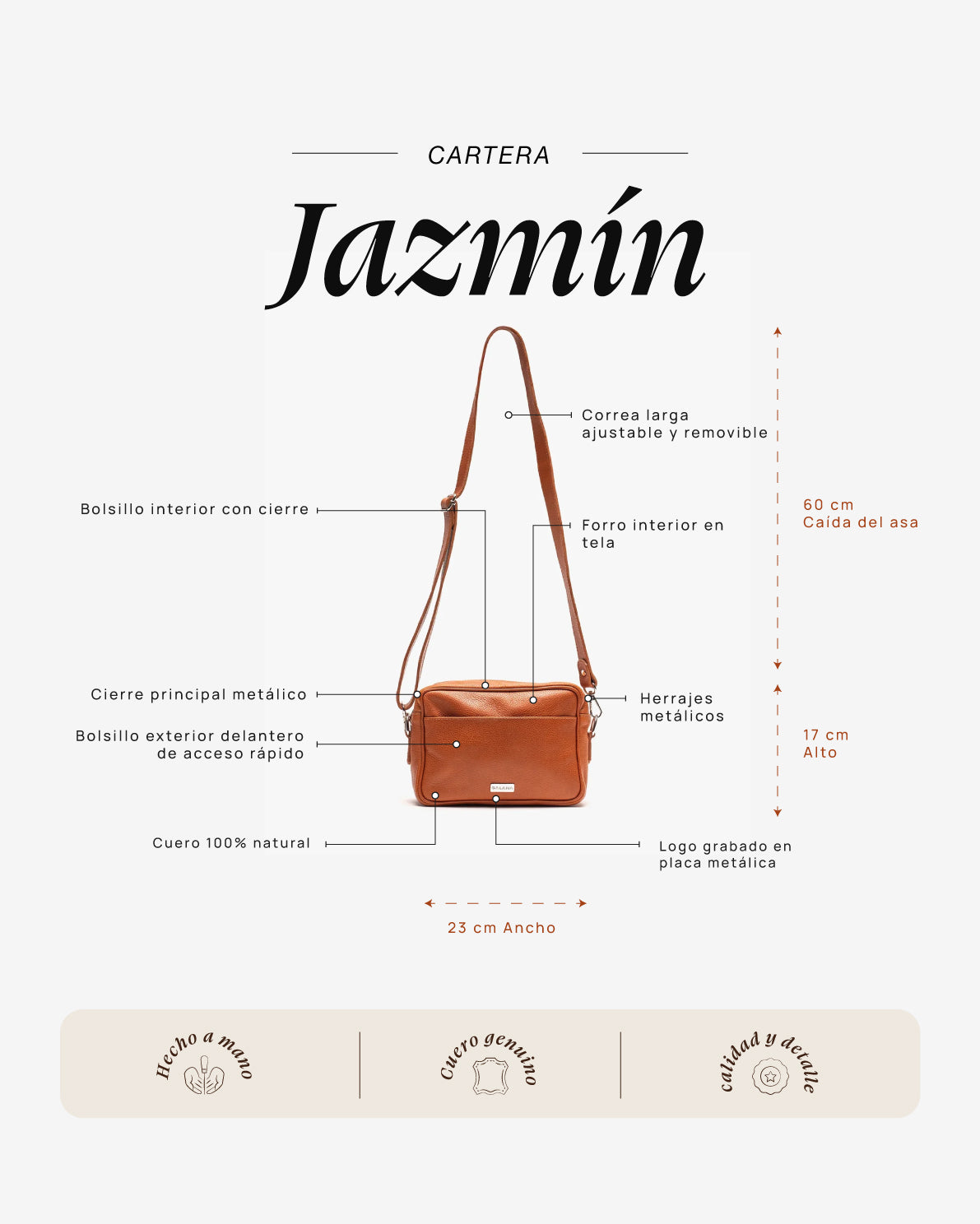 Cartera Jazmín Cognac - Galana