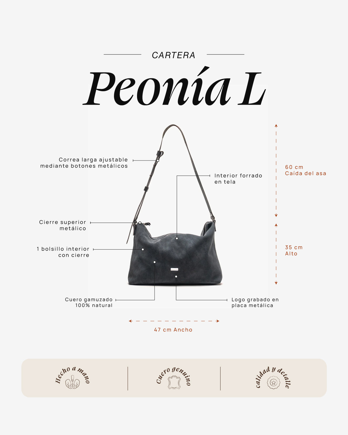 Cartera Peonía L Plomo - Galana
