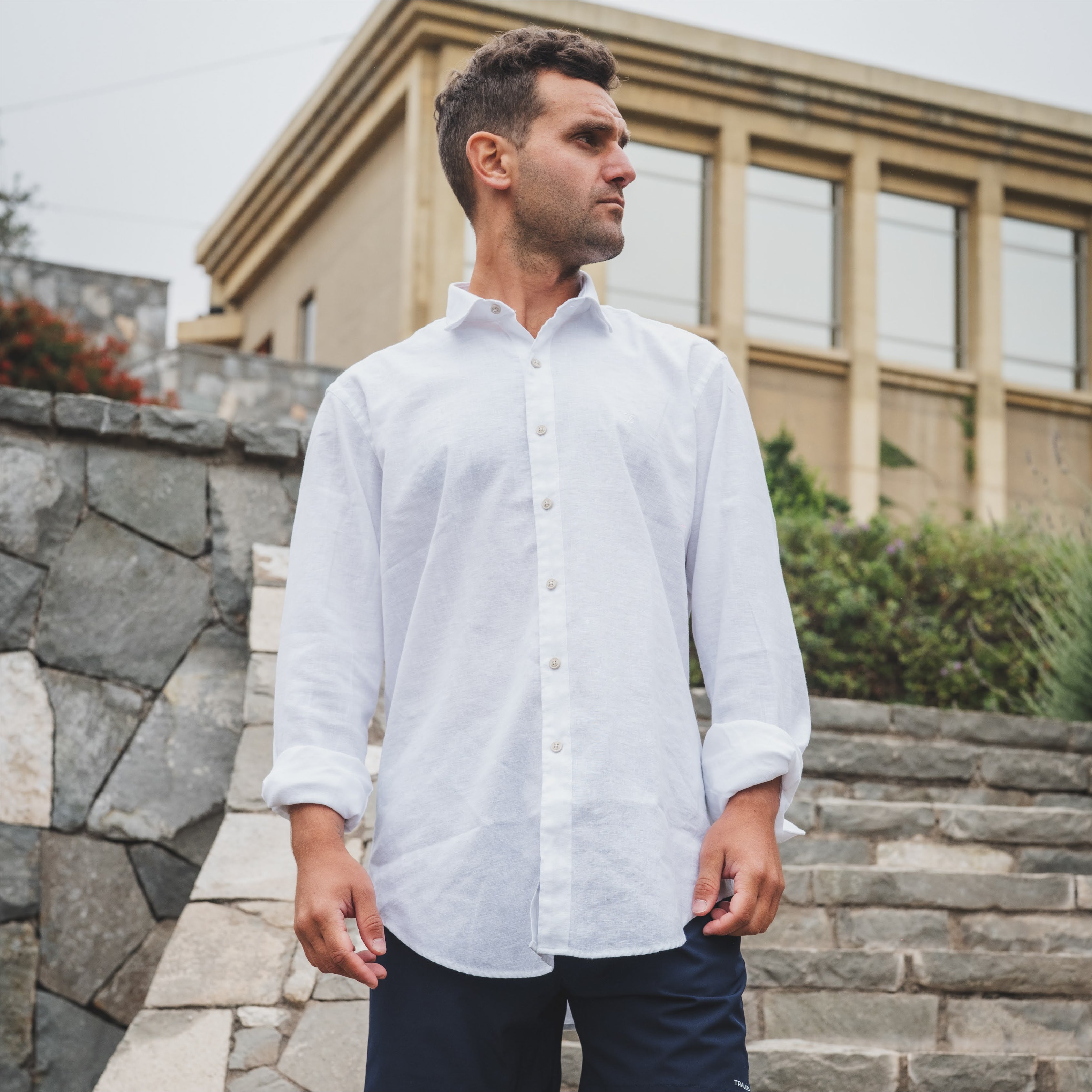 Camisa Lino Larga Blanco