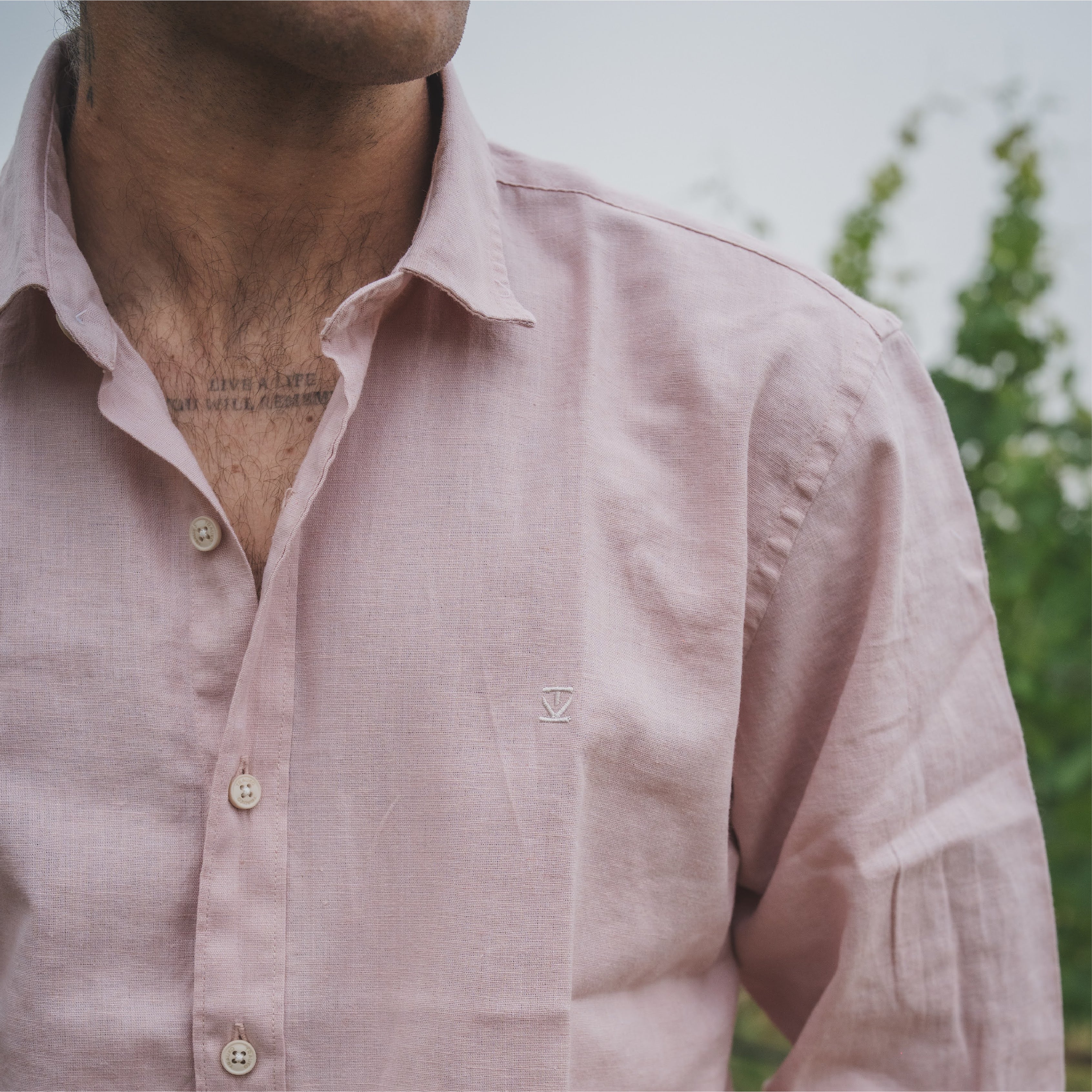 Camisa Lino Larga Rosa