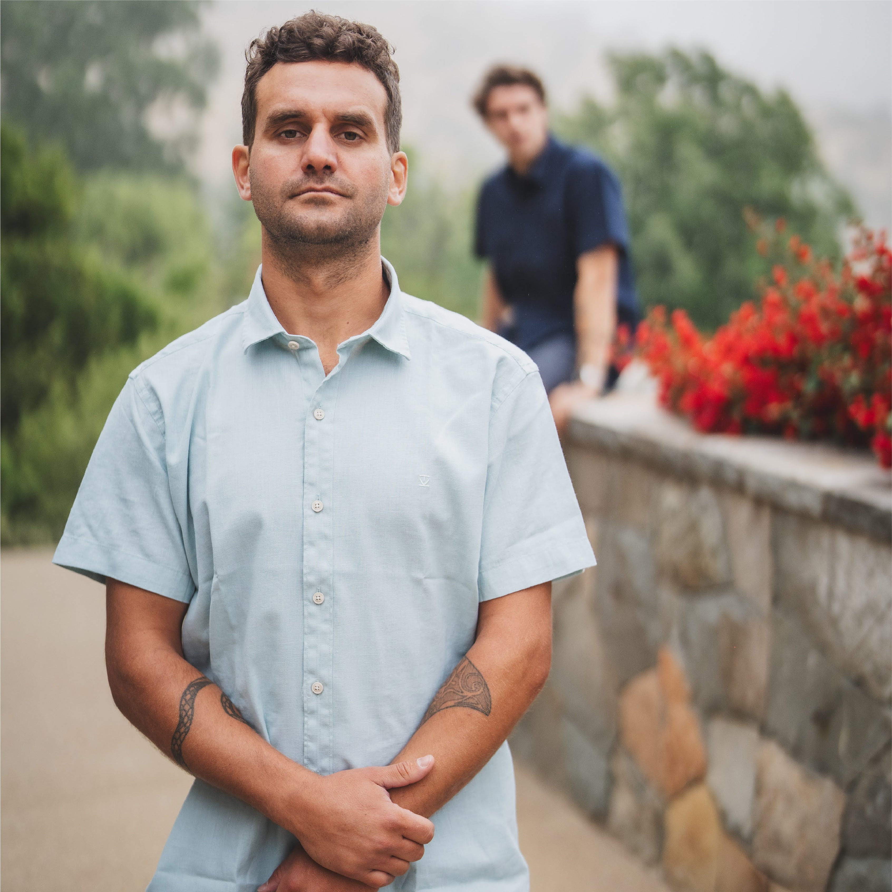 Camisa Lino Corta Celeste