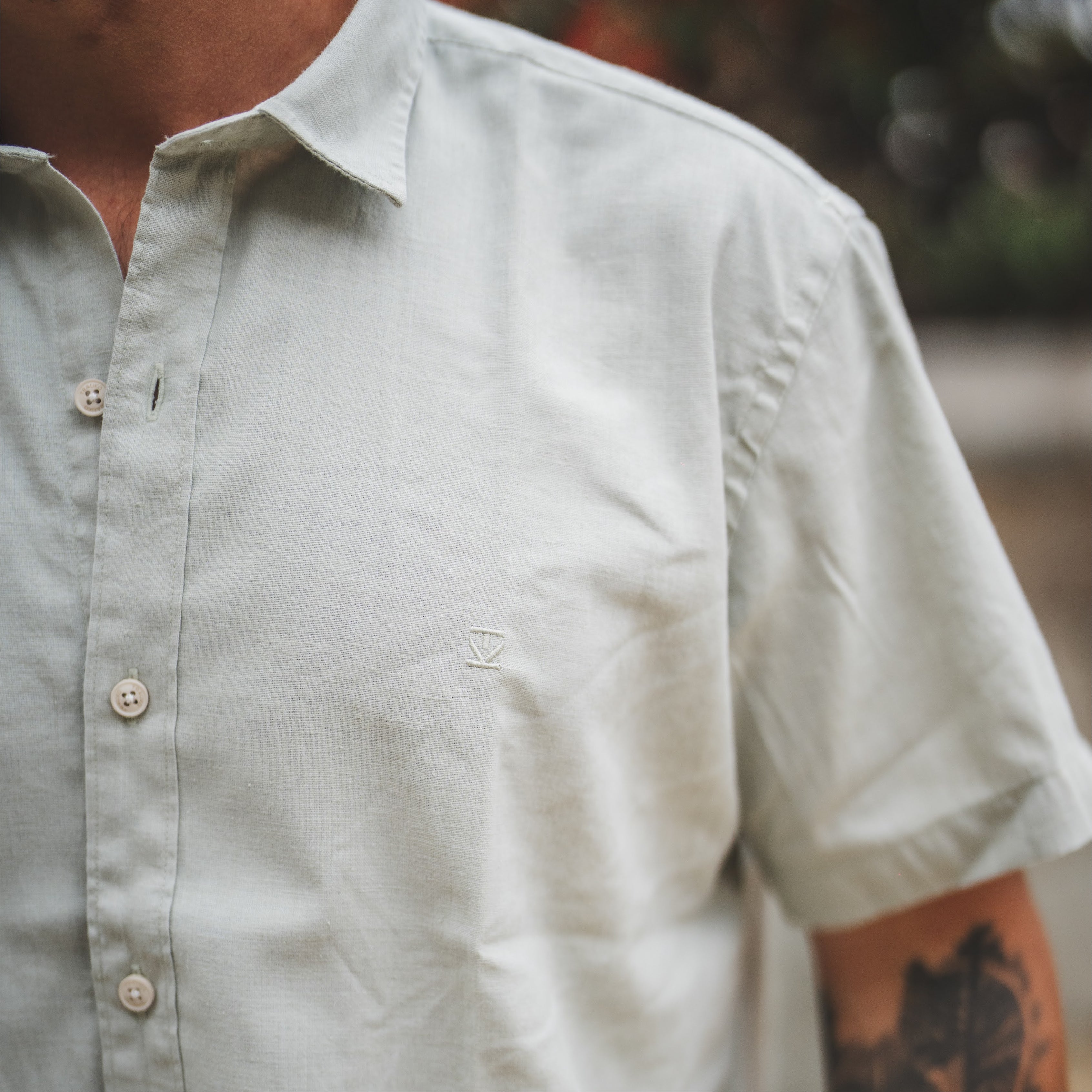 Camisa Lino Corta Pistacho