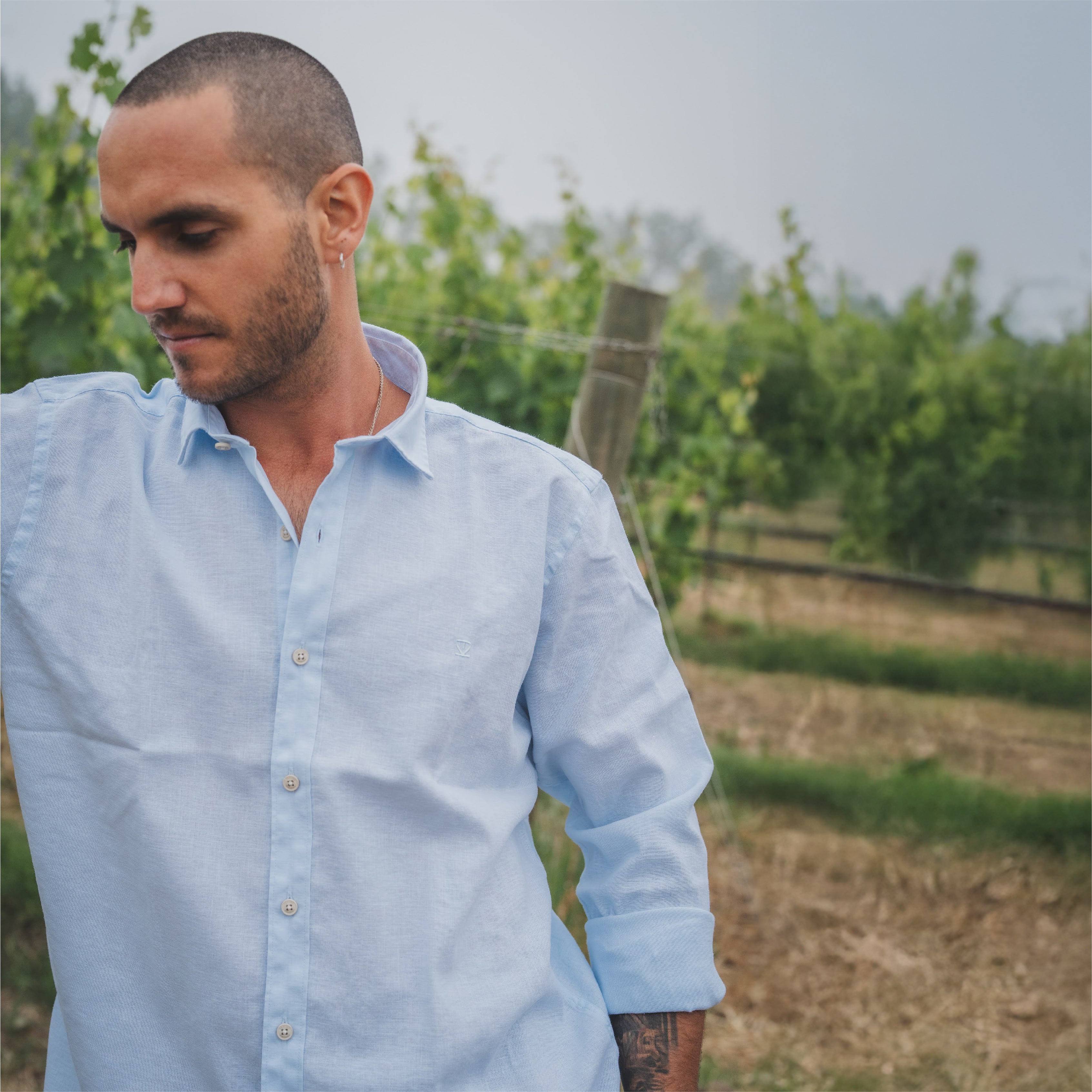 Camisa Lino Larga Celeste