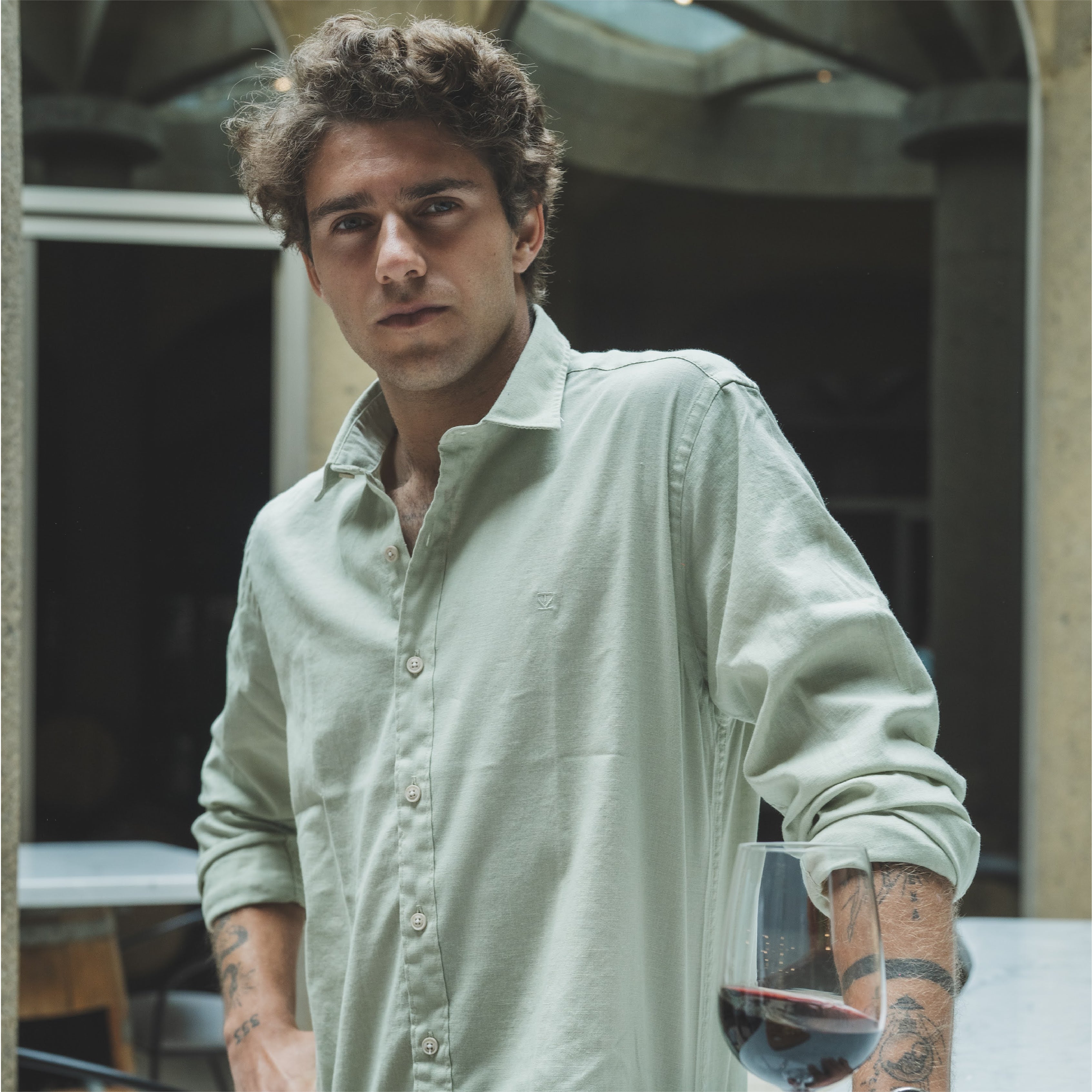 Camisa Lino Larga Pistacho