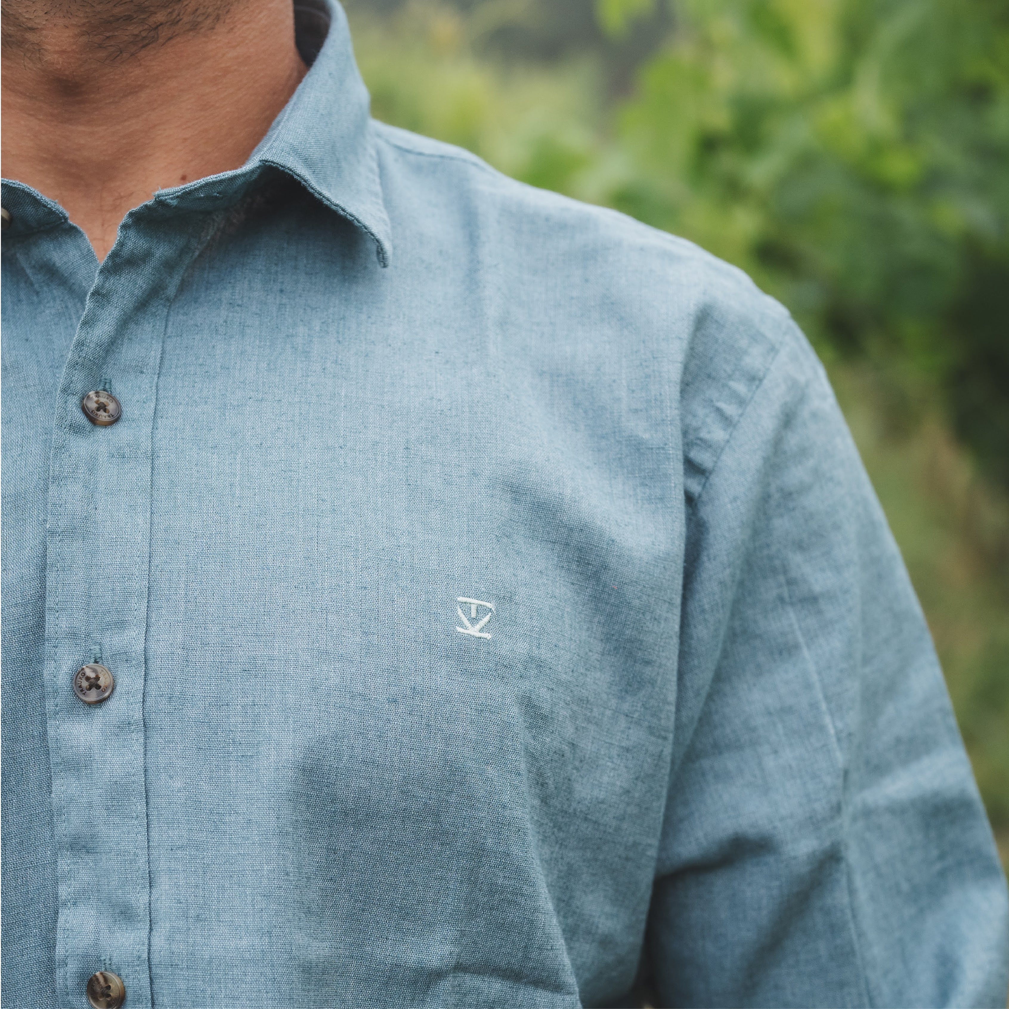 Camisa Lino Larga Petróleo