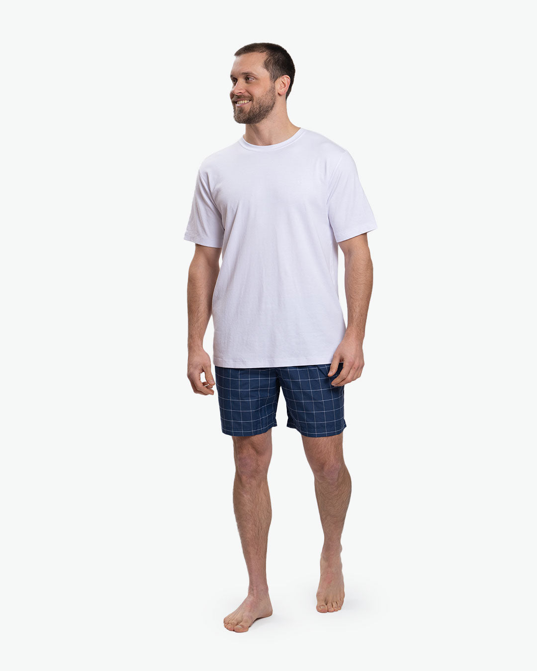 Pijama Pima Corto Blanco Cuadros